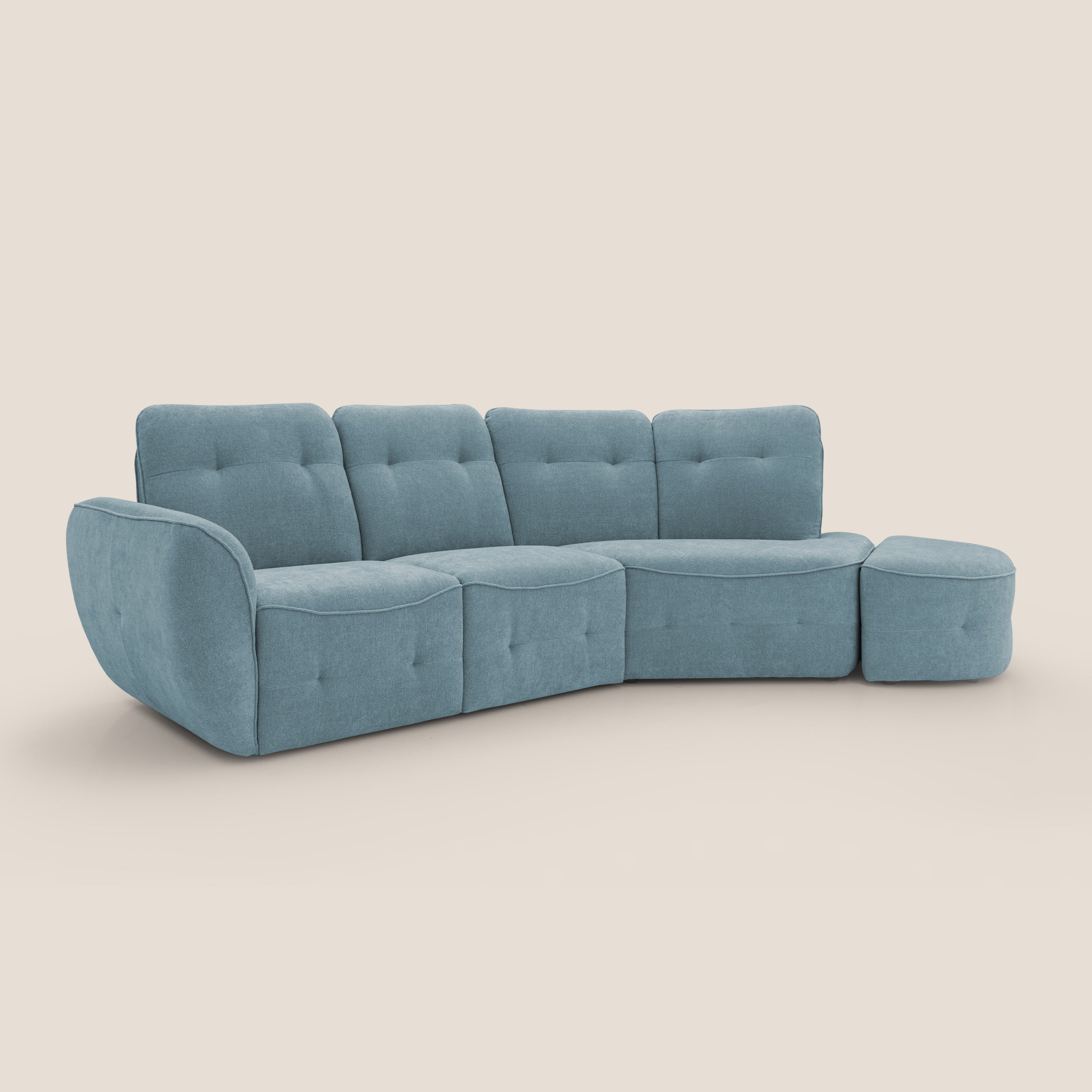Cerbero divano angolare con pouf mobile in morbido bouclé impermeabile T07 carta da zucchero - divani.store