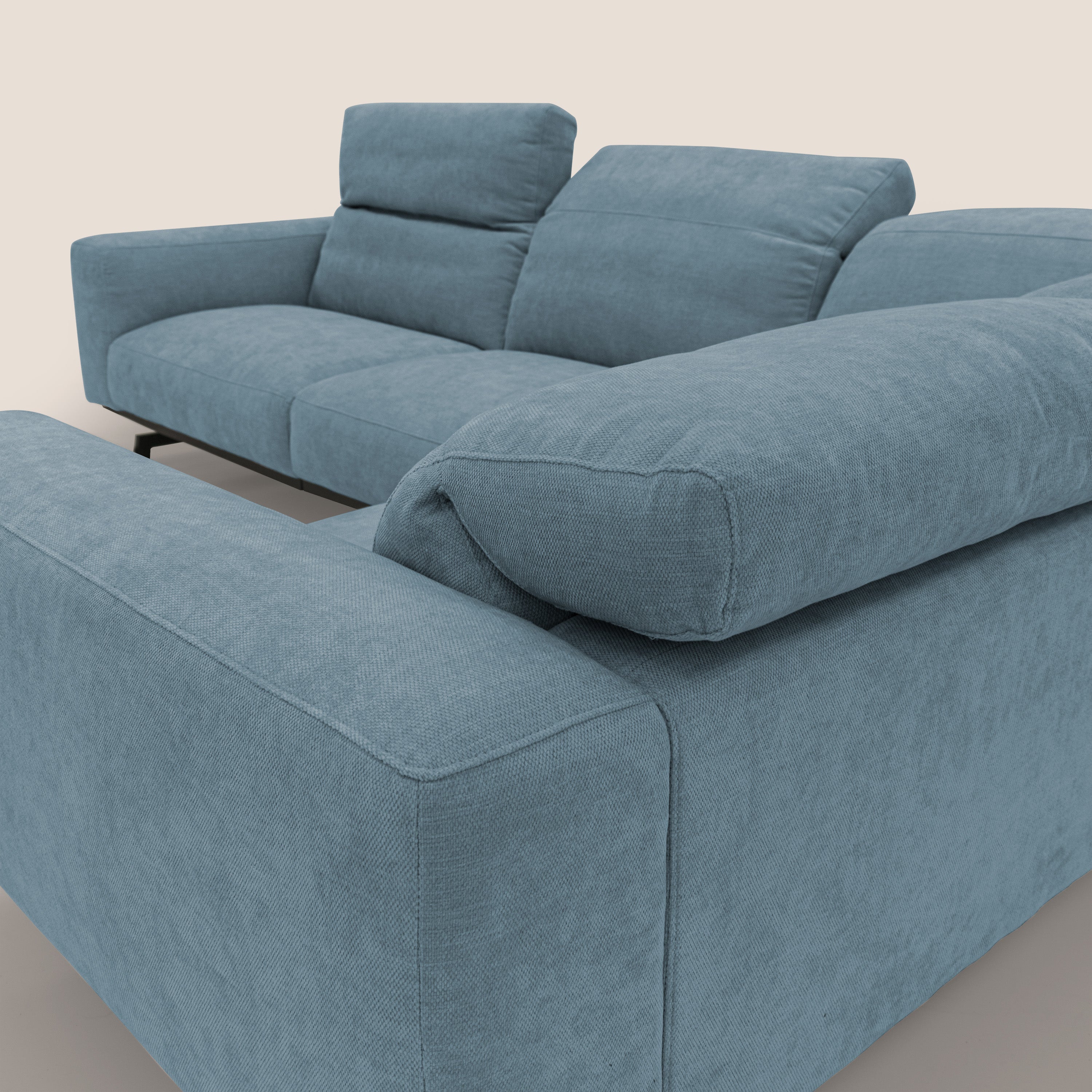 Sakura Canapé d'angle RÉVERSIBLE et modulable en tissu doux et imperméable T14 sucre glace