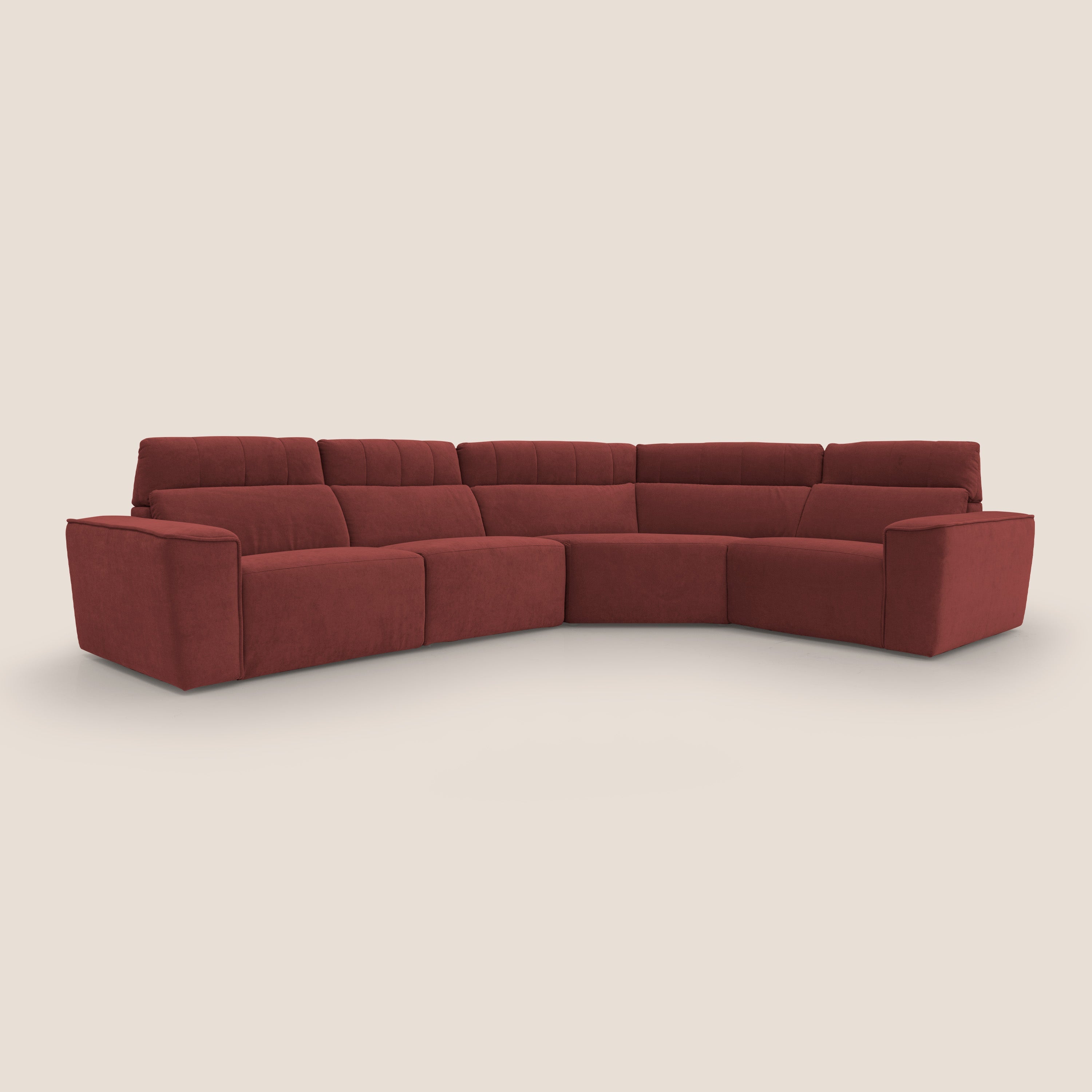 Clark Divano modulare angolare REVERSIBILE con opzione relax elettrico in tessuto smacchiabile impermeabile T17 rosso - divani.store