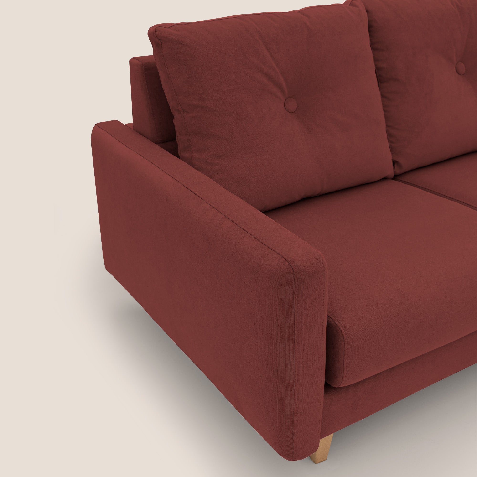 Matisse divano a 3 sedute allungabili e schienali in piuma d'oca in tessuto smacchiabile T17 rosso - divani.store