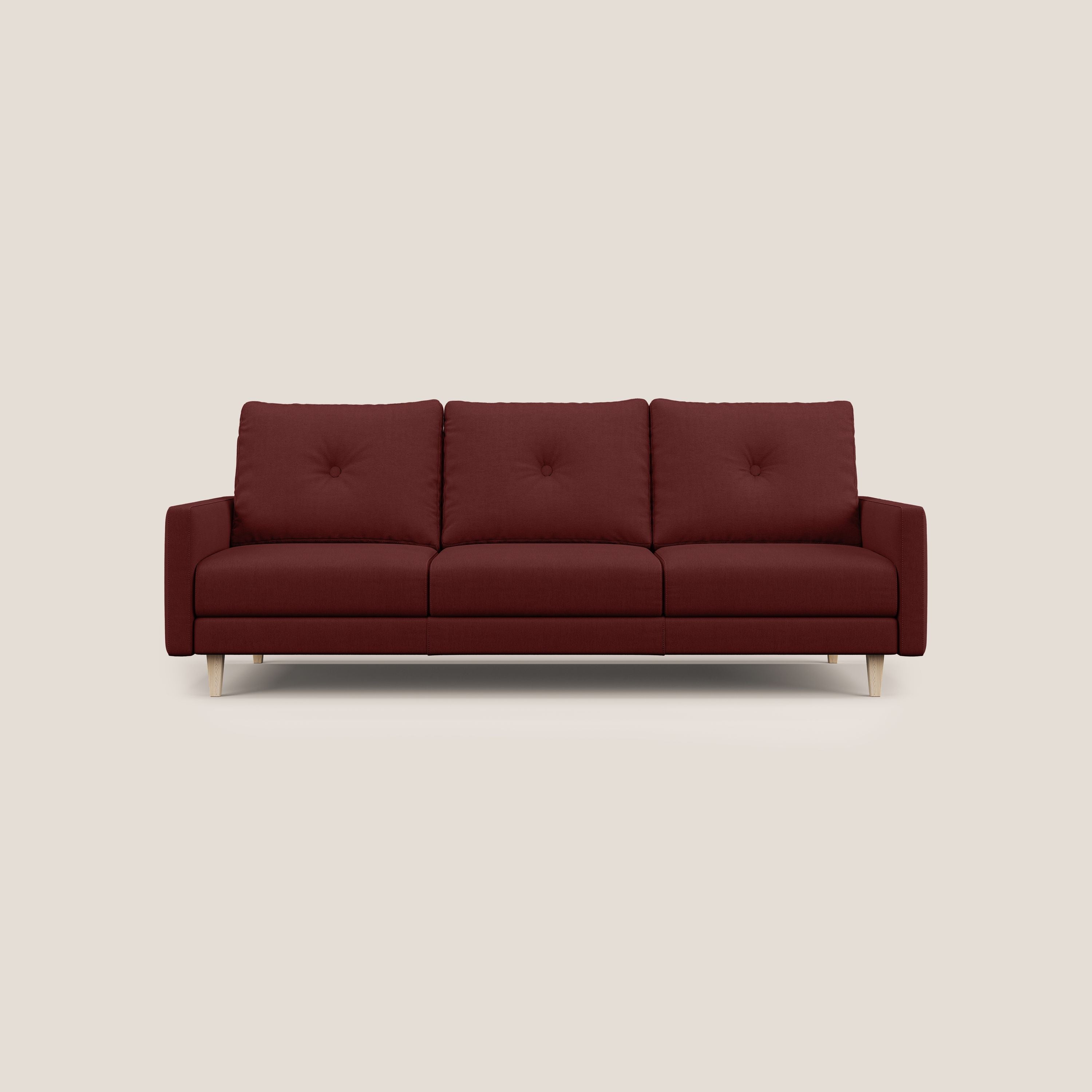 Matisse divano a 3 sedute allungabili e schienali in piuma d'oca in tessuto smacchiabile T17 rosso - divani.store