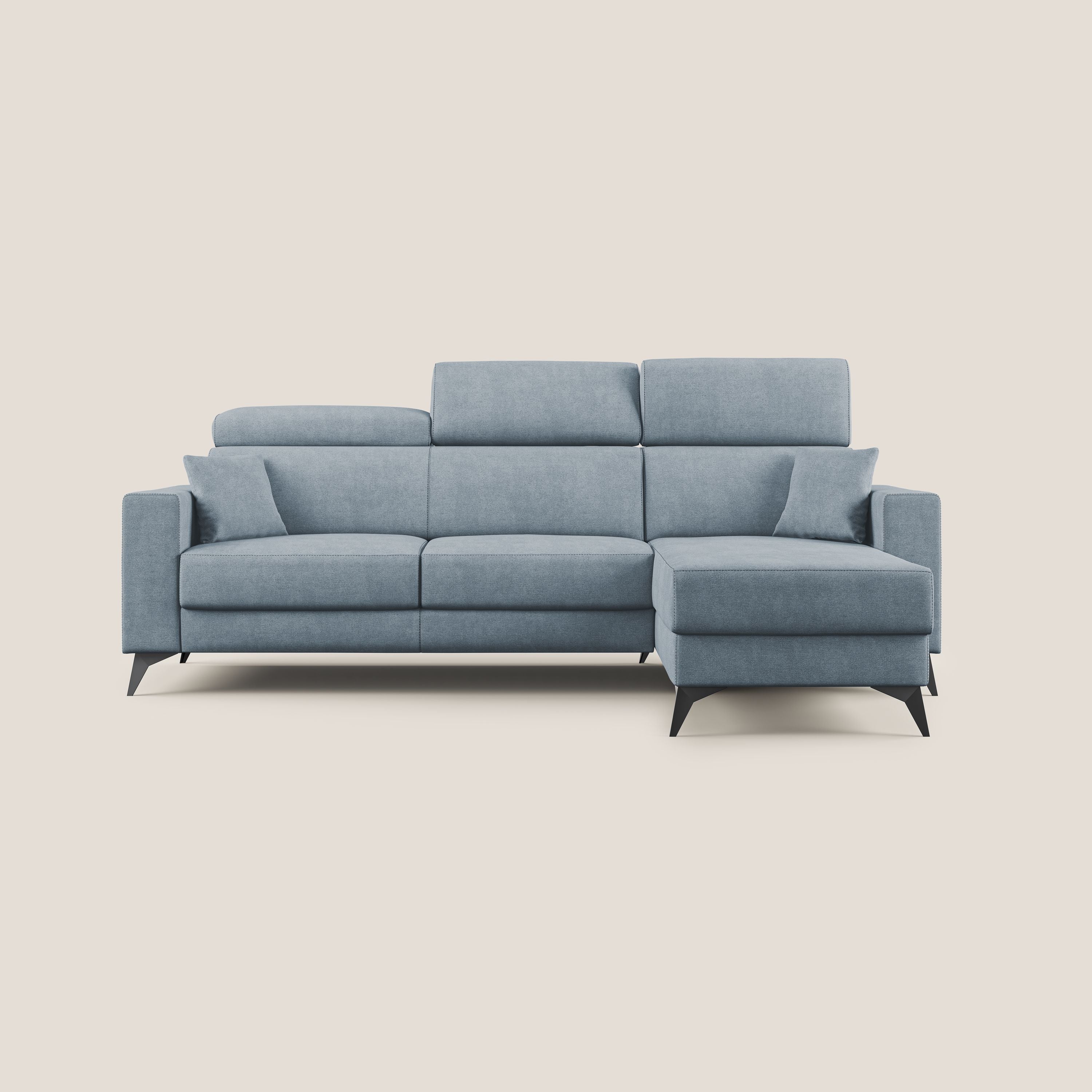 Pegaso divano letto angolare con poggiatesta reclinabili e rivestimento impermeabile T02 carta da zucchero - divani.store