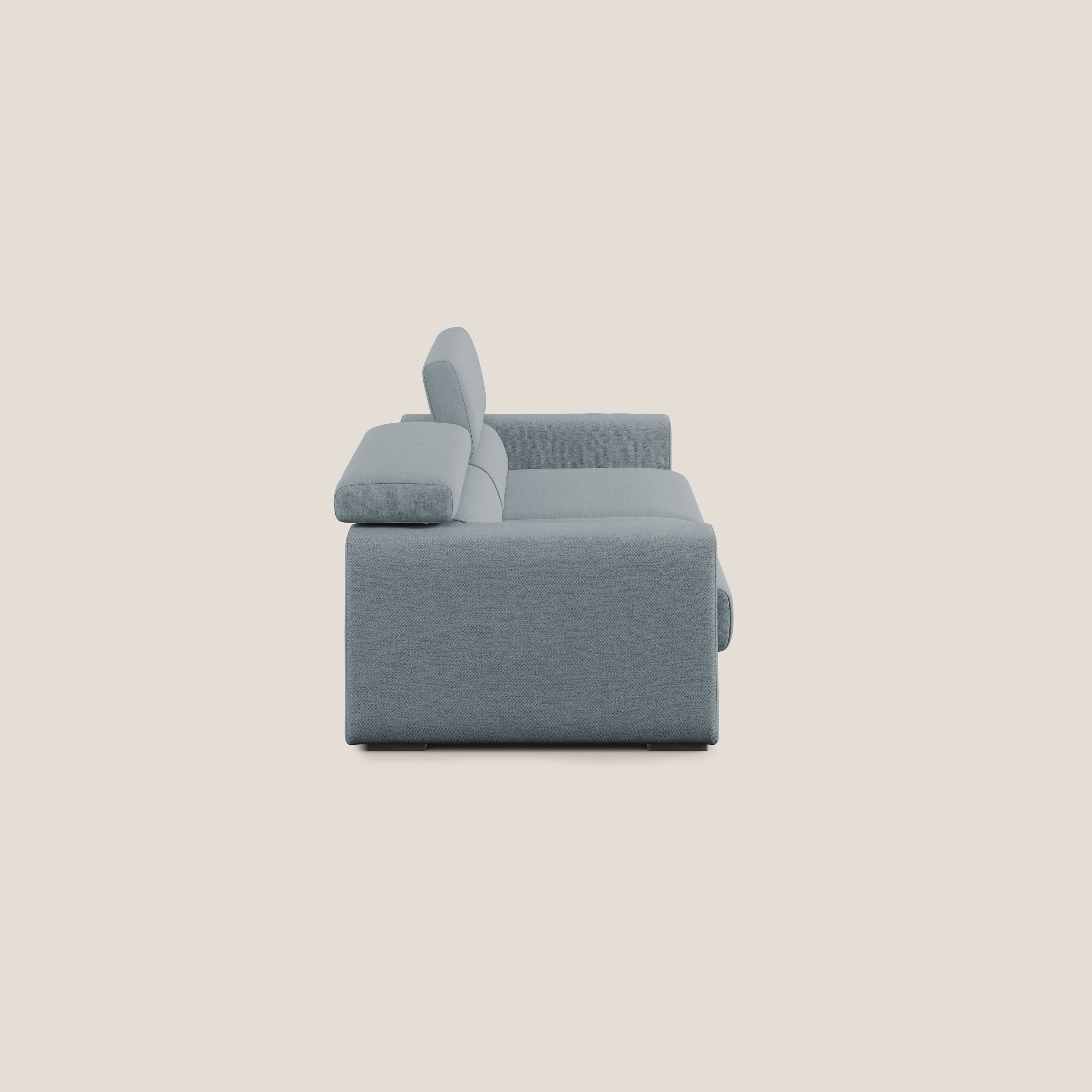 Dylan divano allungabile con pouf estraibile poggiapiedi in tessuto fiammato simil cotone impermeabile T19 carta da zucchero - divani.store