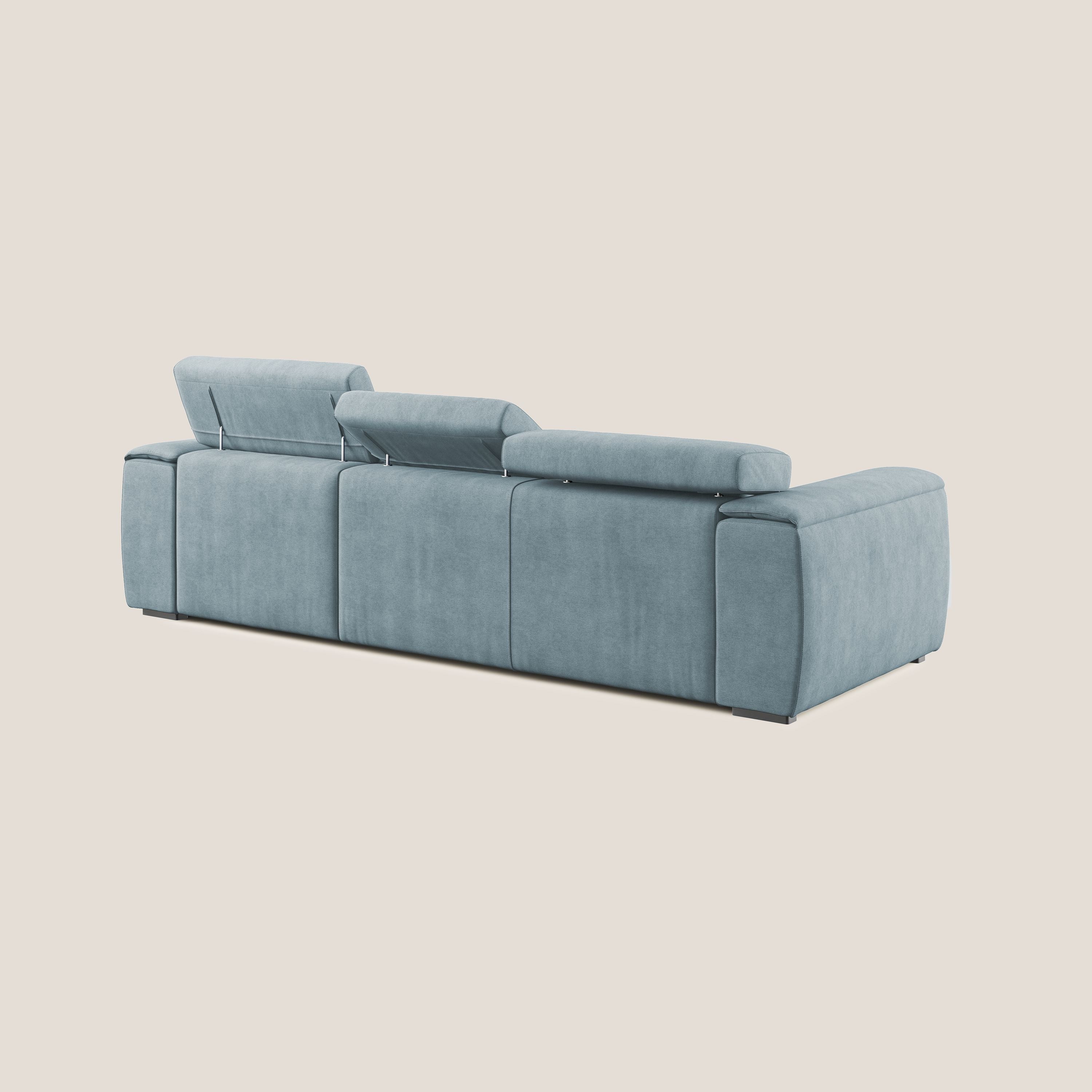 Zeno Divano angolare con pouf estraibile poggiapiedi in tessuto morbido impermeabile T02 carta da zucchero - divani.store