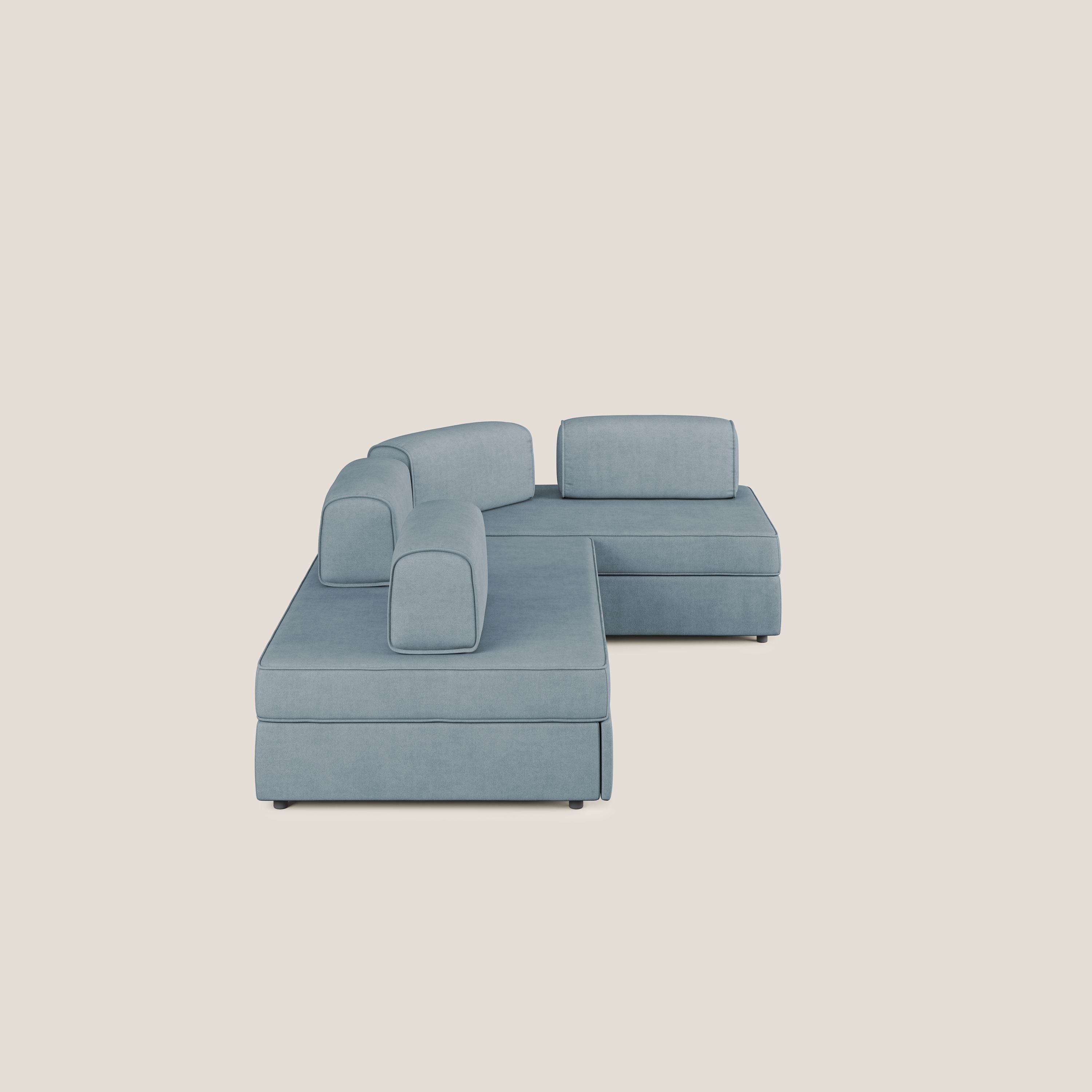 Liberty divano angolare con pouf estraibile e schienali movibili in tessuto morbido impermeabile T02 carta da zucchero - divani.store