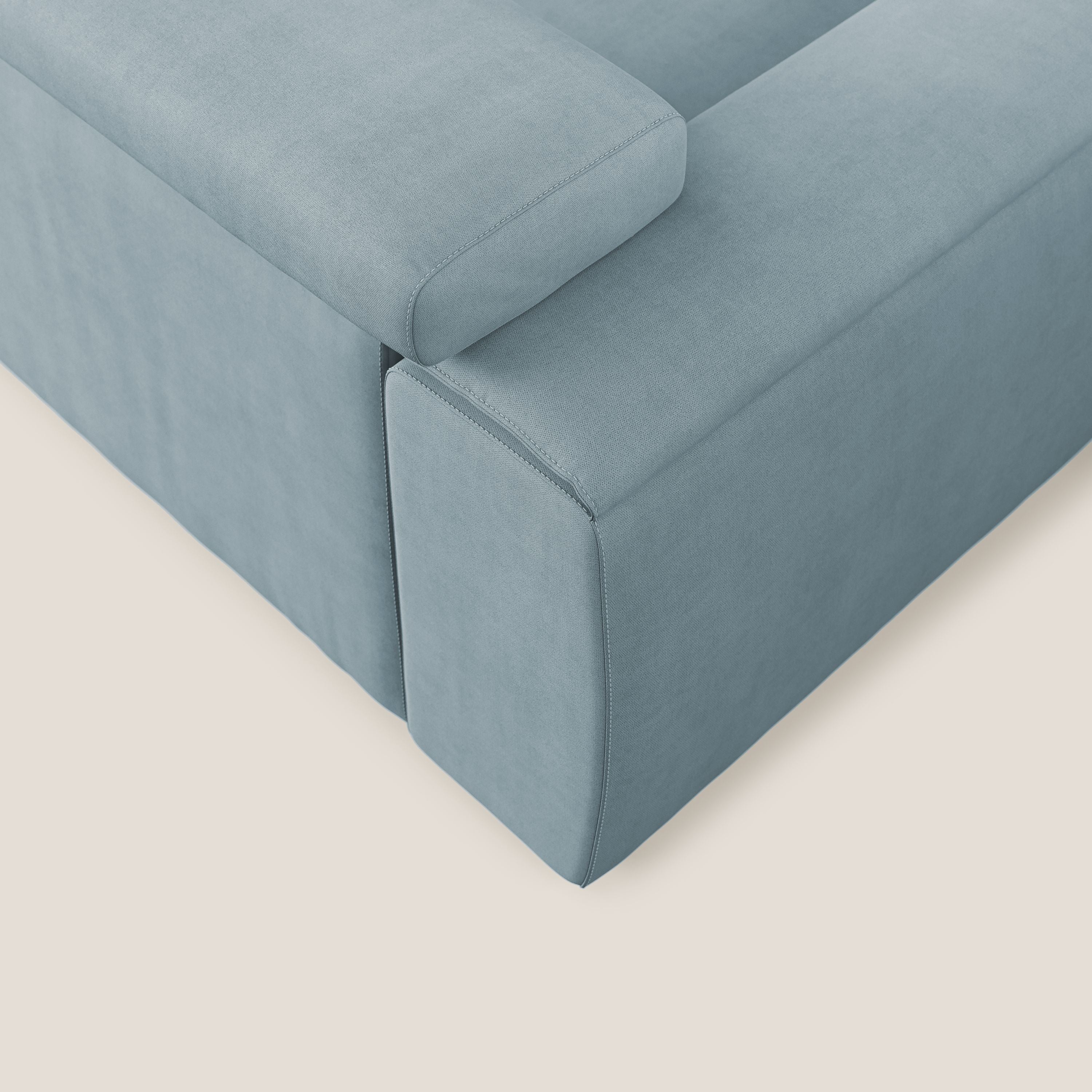 Zeno Divano con pouf estraibile poggiapiedi in tessuto morbido impermeabile T02 carta da zucchero - divani.store
