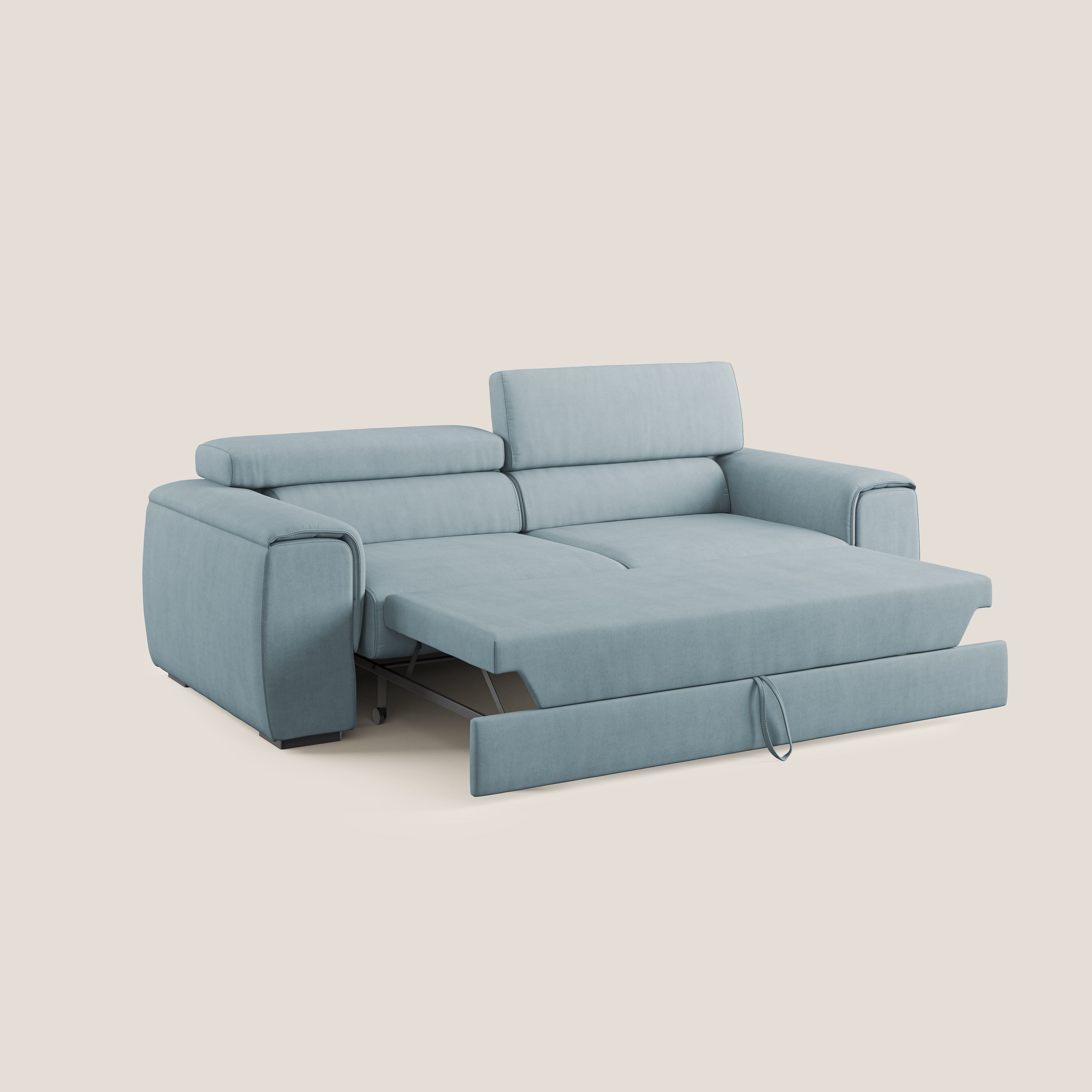 Zeno Divano con pouf estraibile poggiapiedi in tessuto morbido impermeabile T02 carta da zucchero - divani.store