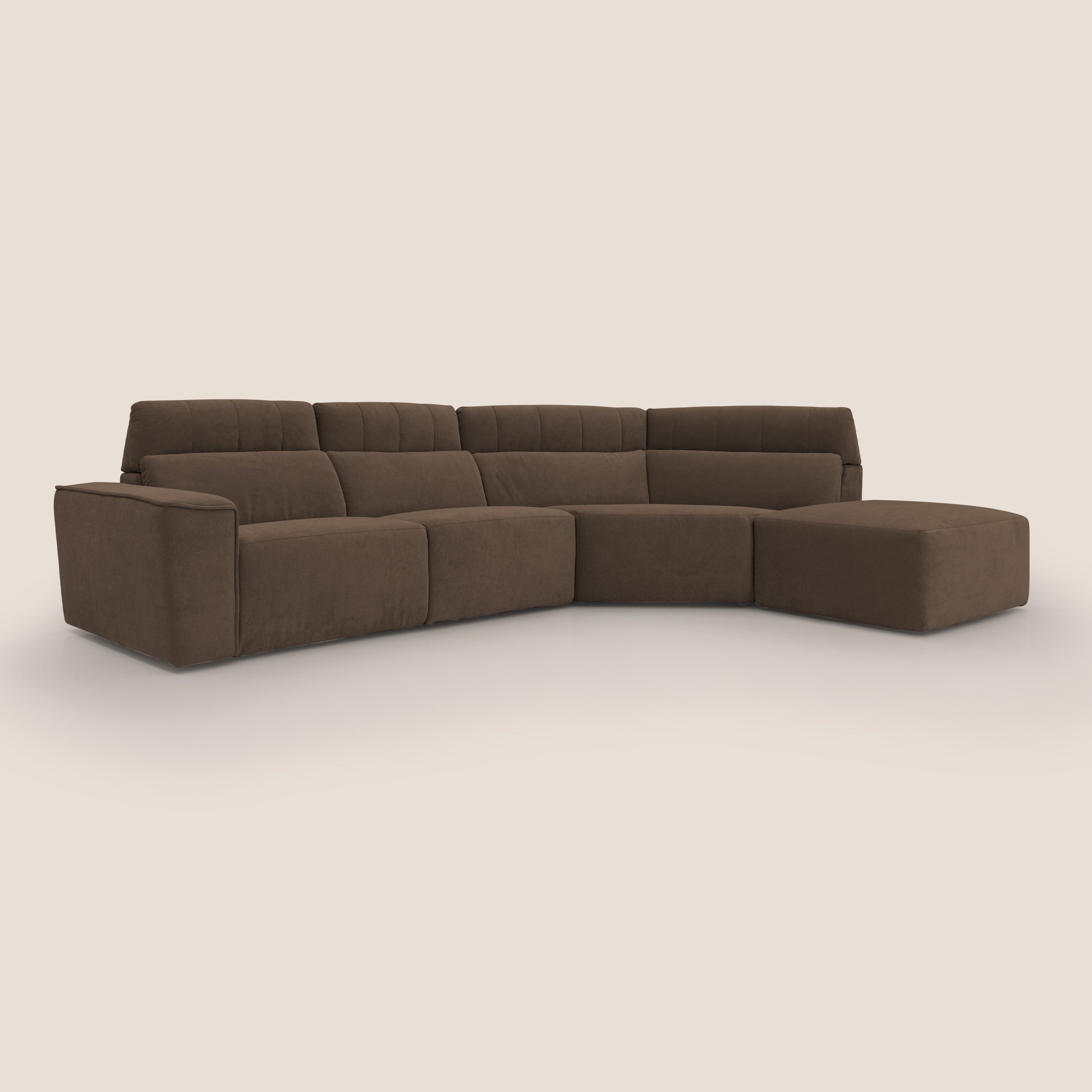 Clark Divano angolare con opzione relax elettrico in tessuto smacchiabile impermeabile T17 marrone - divani.store