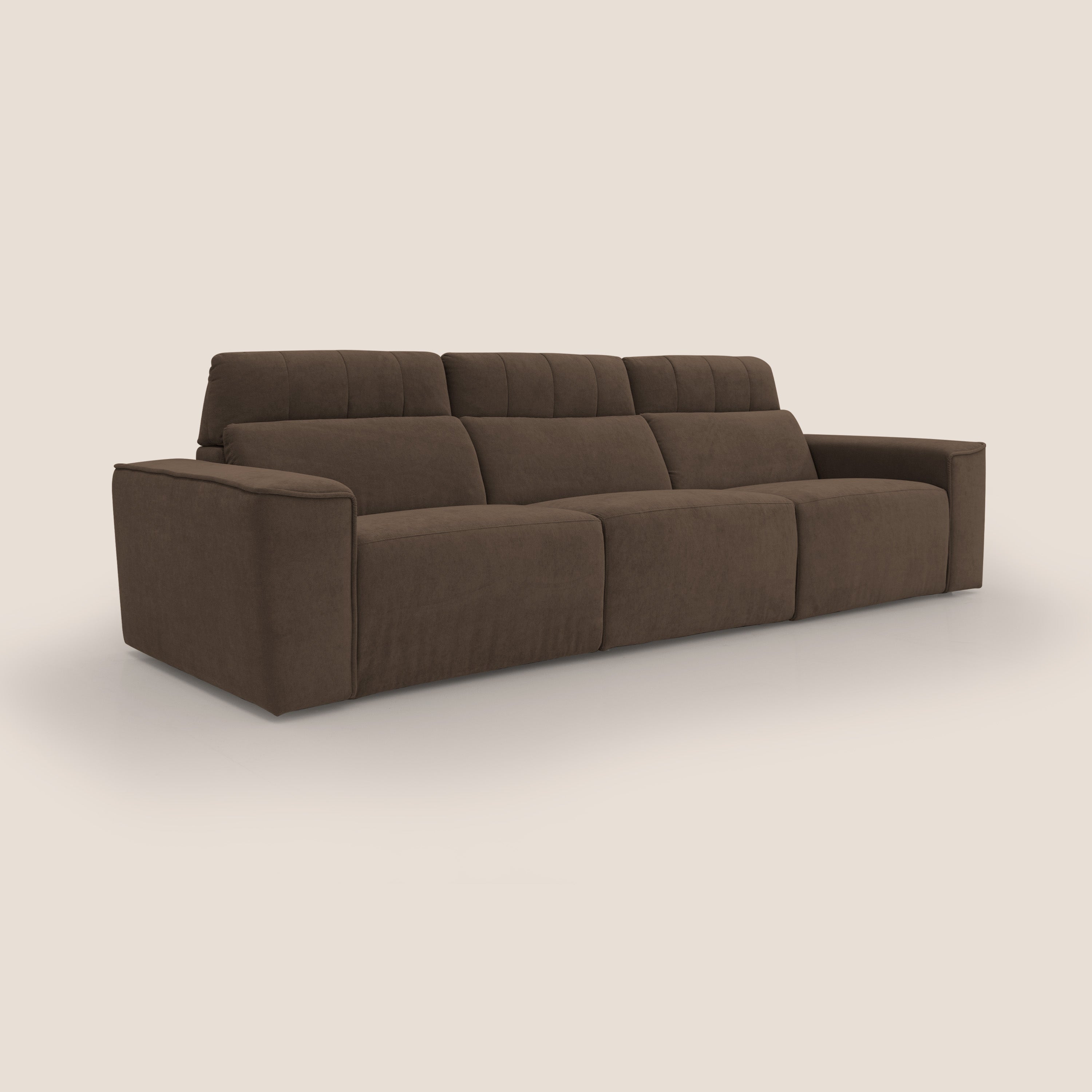 Clark Divano modulare 3 sedute con opzione relax elettrico in tessuto smacchiabile impermeabile T17 marrone - divani.store