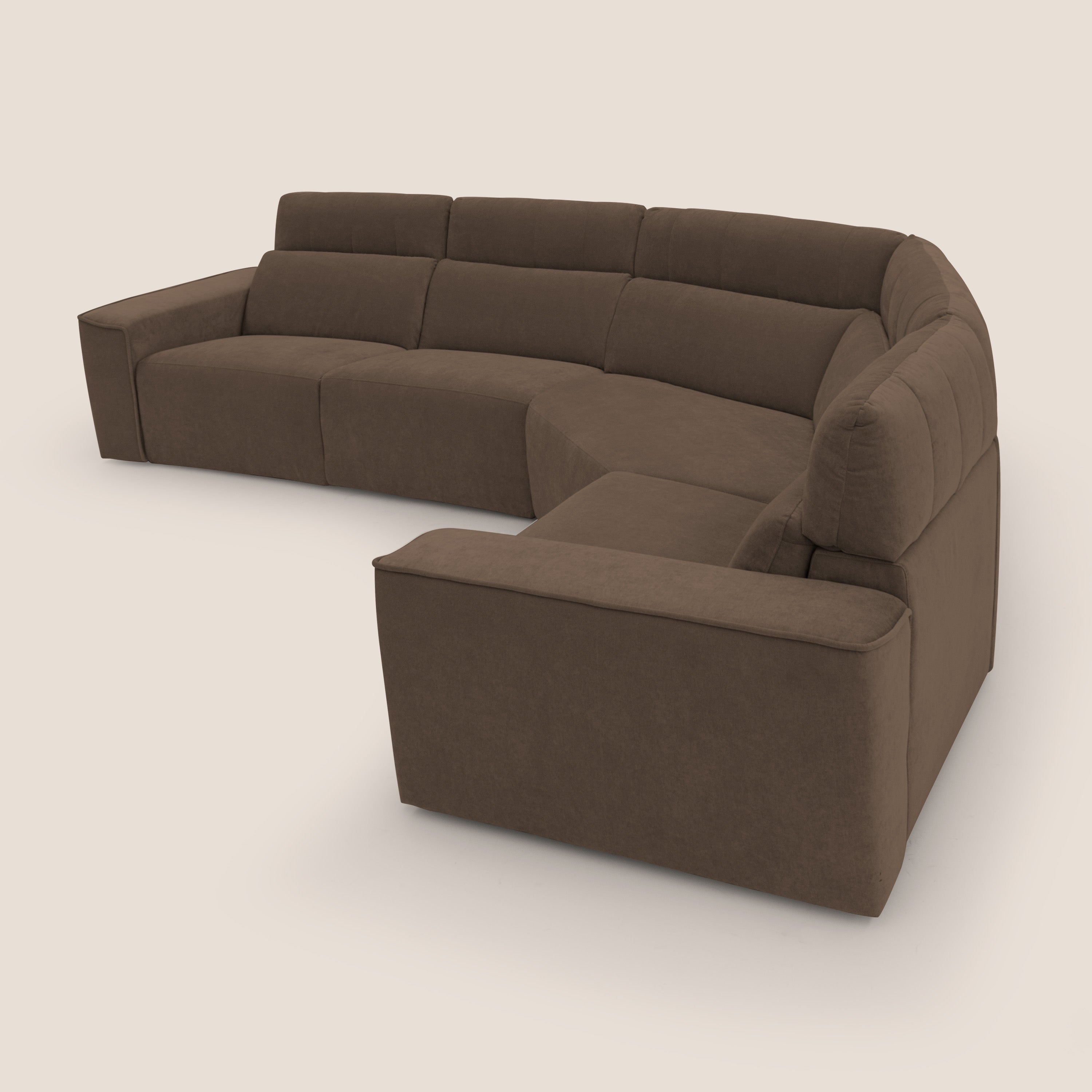 Clark Divano modulare angolare REVERSIBILE con opzione relax elettrico in tessuto smacchiabile impermeabile T17 marrone - divani.store