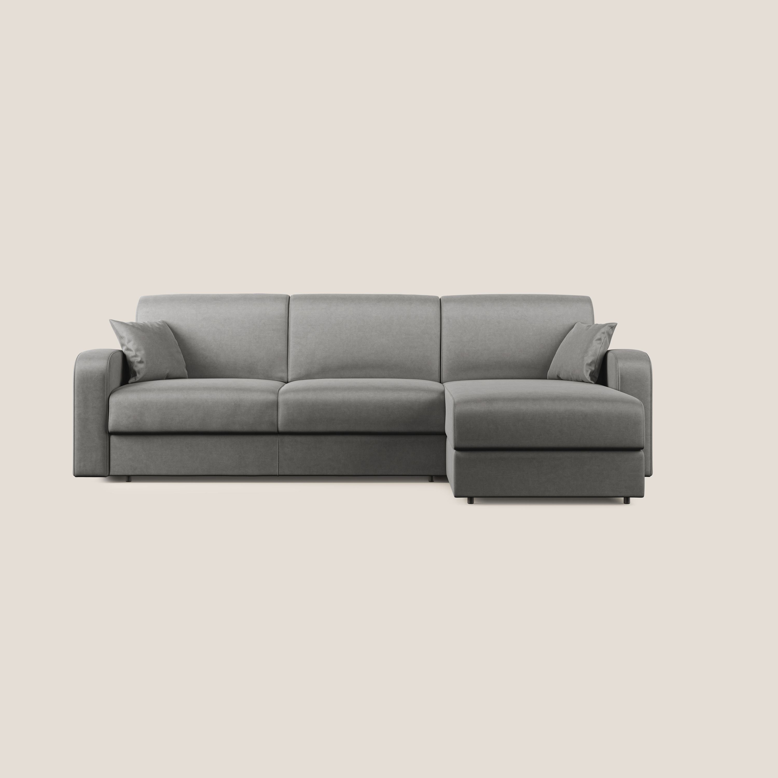 Lebron Divano letto angolare con penisola in velluto morbido T01 grigio - divani.store
