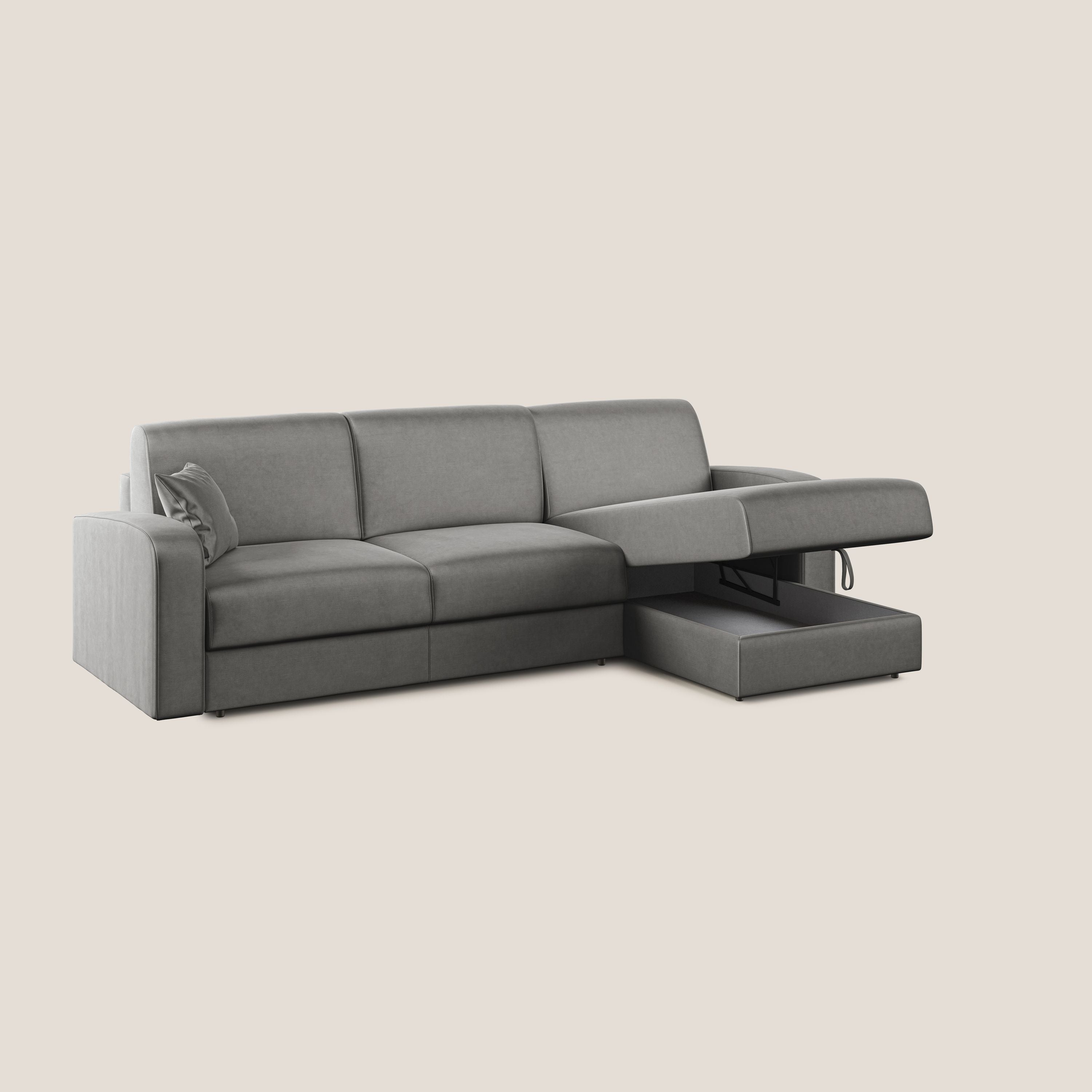 Lebron Divano letto angolare con penisola in velluto morbido T01 grigio - divani.store