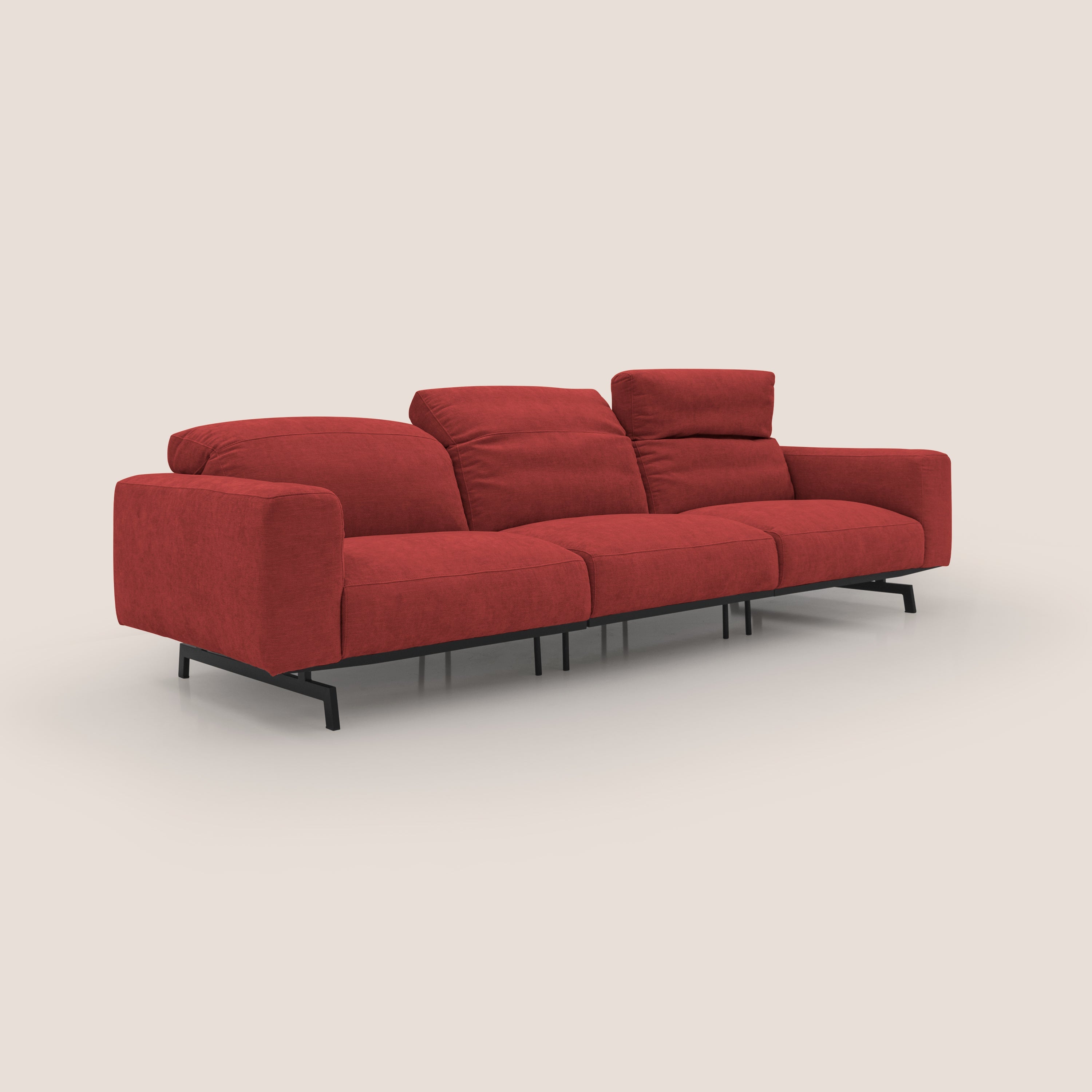 Sakura divano in piuma d'oca modulare a 3 sedute in morbido tessuto fiammato impermeabile T14 rosso - divani.store