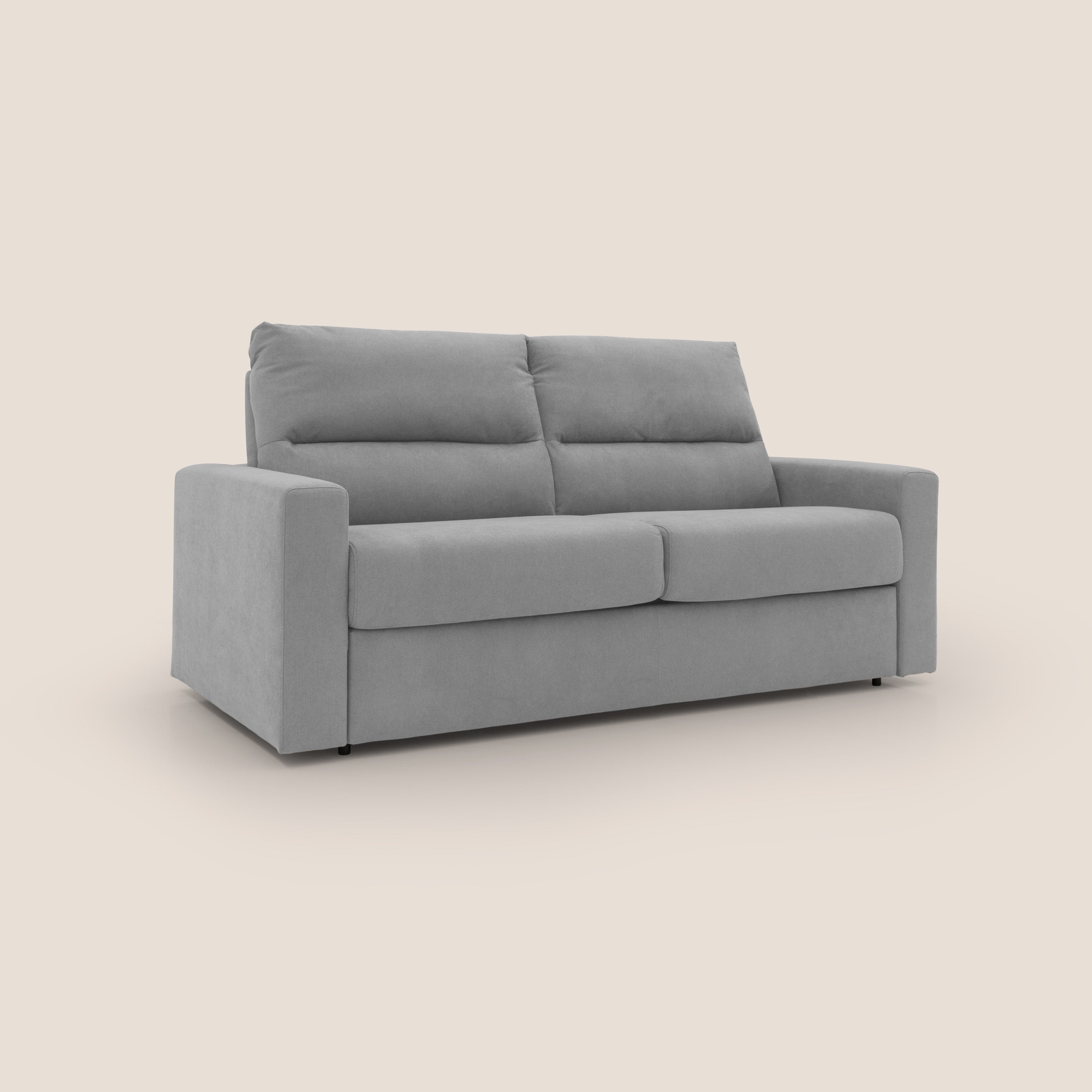 Paloma divano letto con materasso alto 18 cm con Aloe Vera in tessuto impermeabile grigio chiaro - divani.store