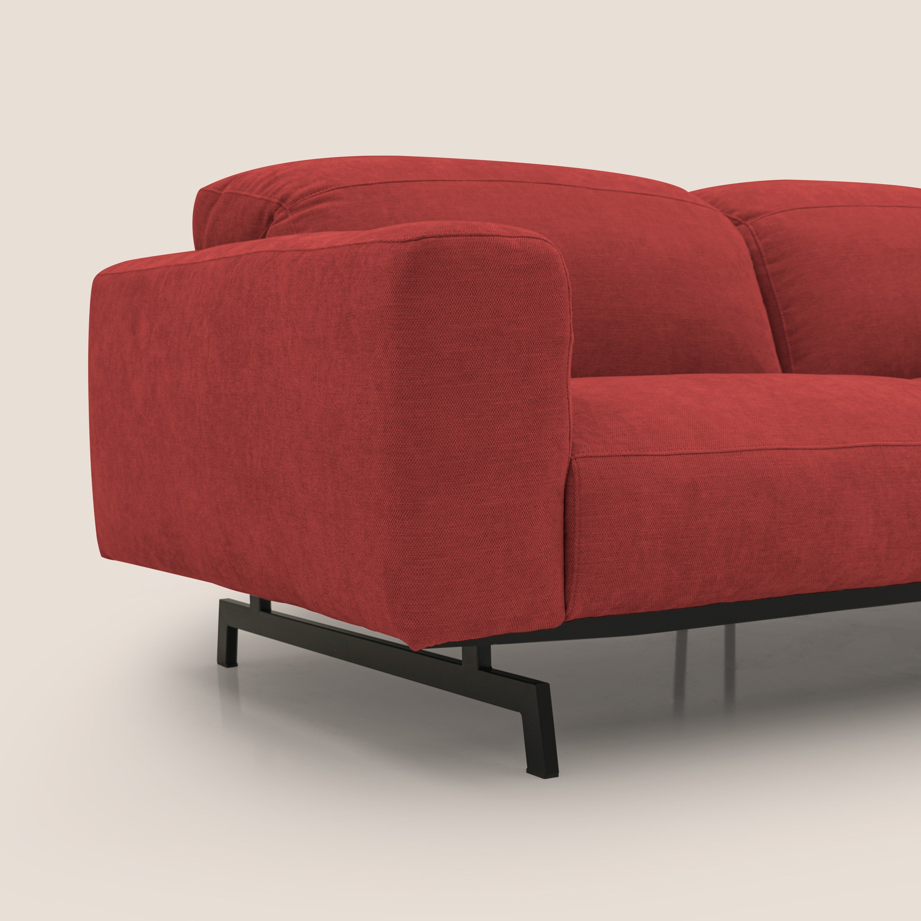 Sakura divano in piuma d'oca modulare componibile in morbido tessuto fiammato impermeabile T14 rosso - divani.store