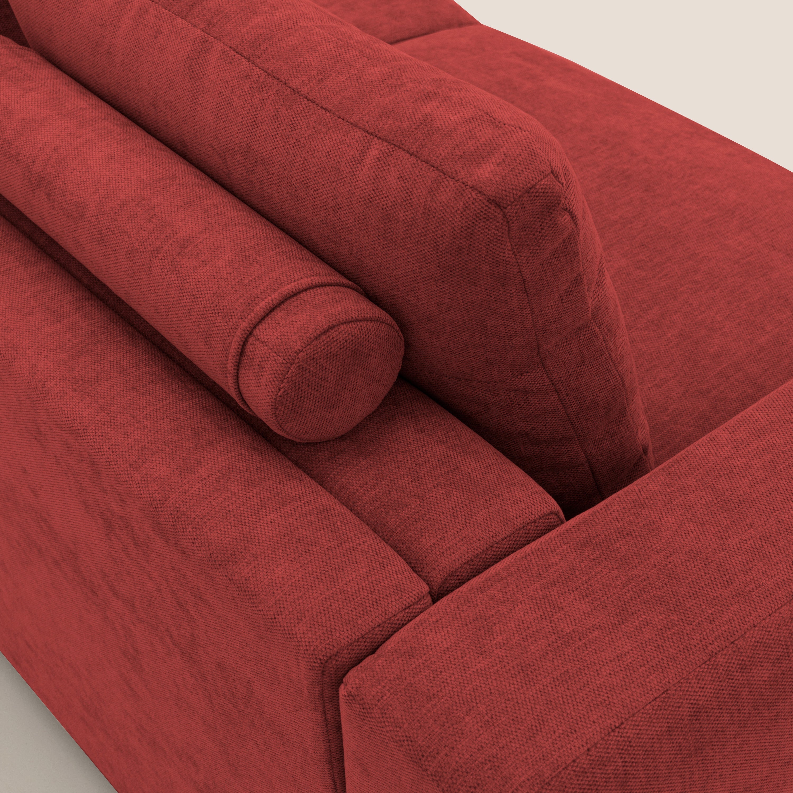 Freia Divano letto minimal materasso h15 cm con morbidi schienali in tessuto impermeabile T14 rosso - divani.store