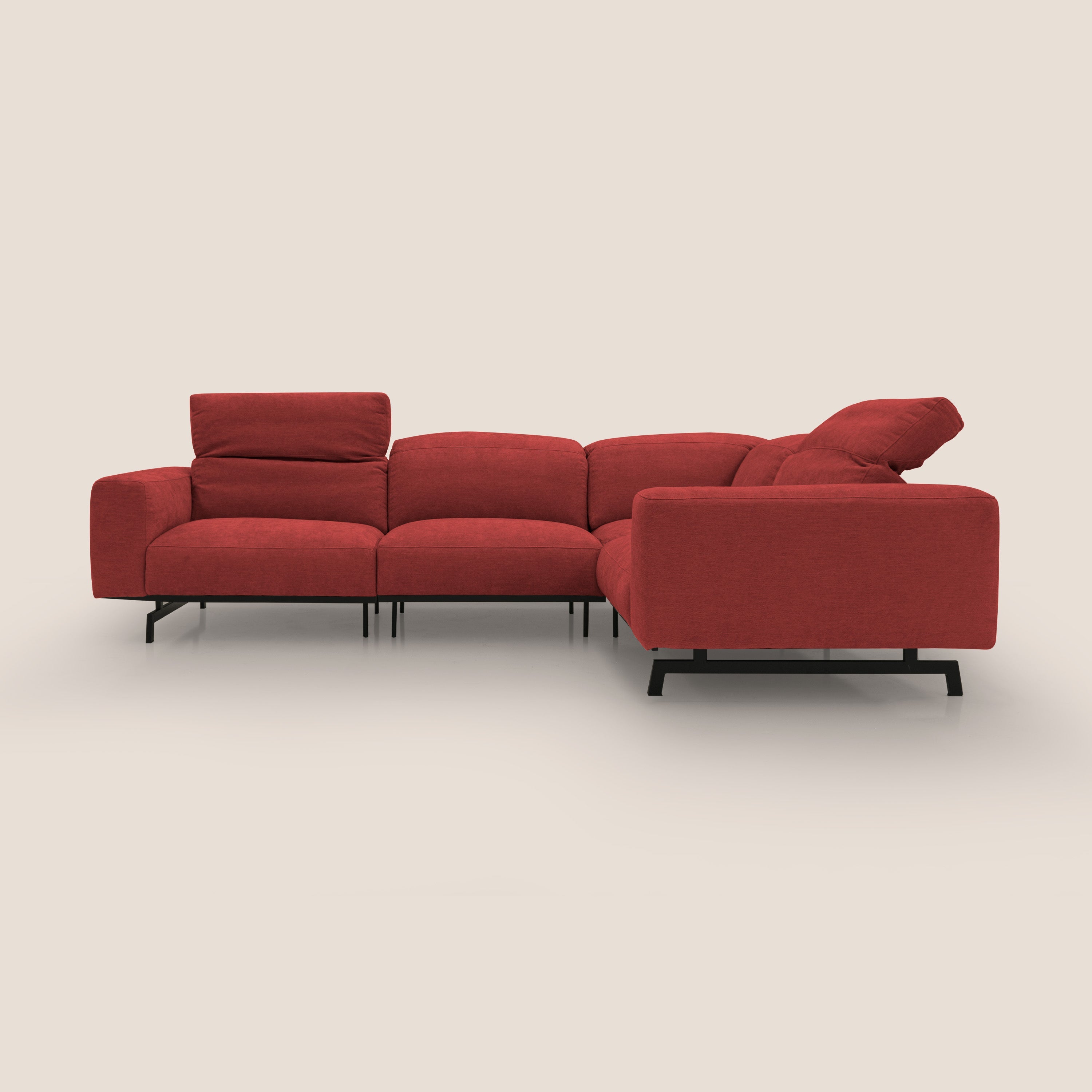 Sakura divano in piuma d'oca angolare REVERSIBILE in morbido tessuto fiammato impermeabile T14 rosso - divani.store