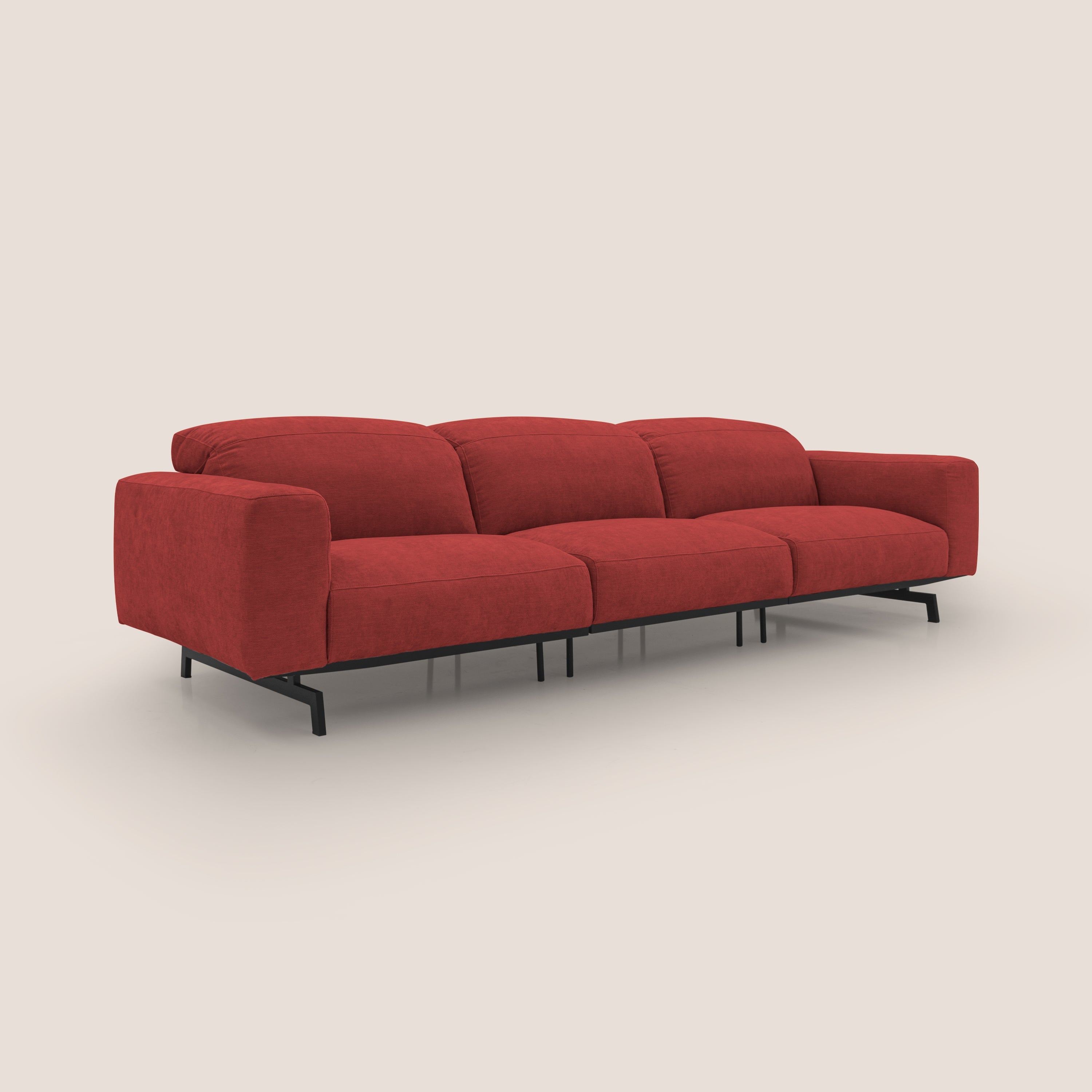 Sakura divano in piuma d'oca modulare a 3 sedute in morbido tessuto fiammato impermeabile T14 rosso - divani.store