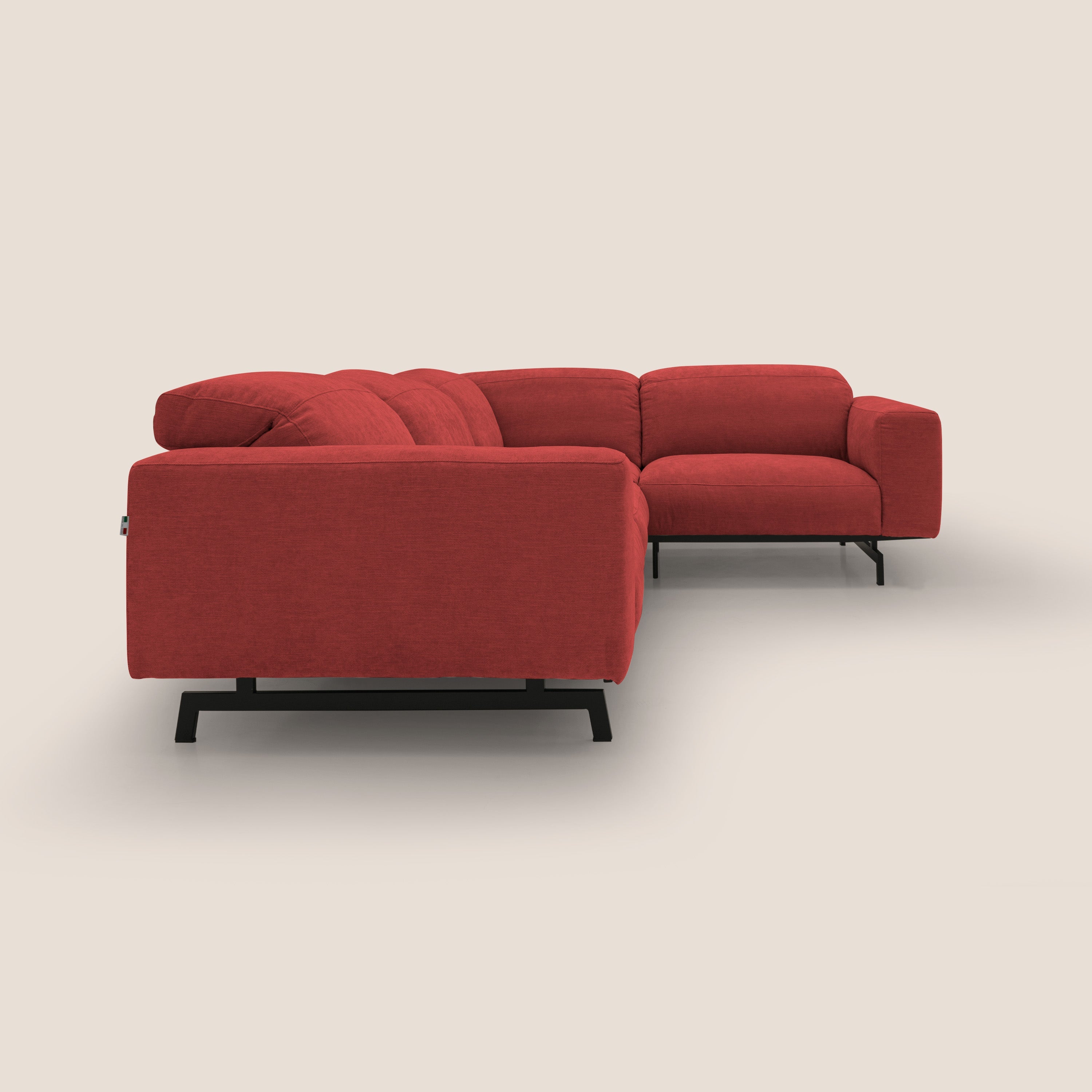 Sakura divano in piuma d'oca angolare REVERSIBILE in morbido tessuto fiammato impermeabile T14 rosso - divani.store