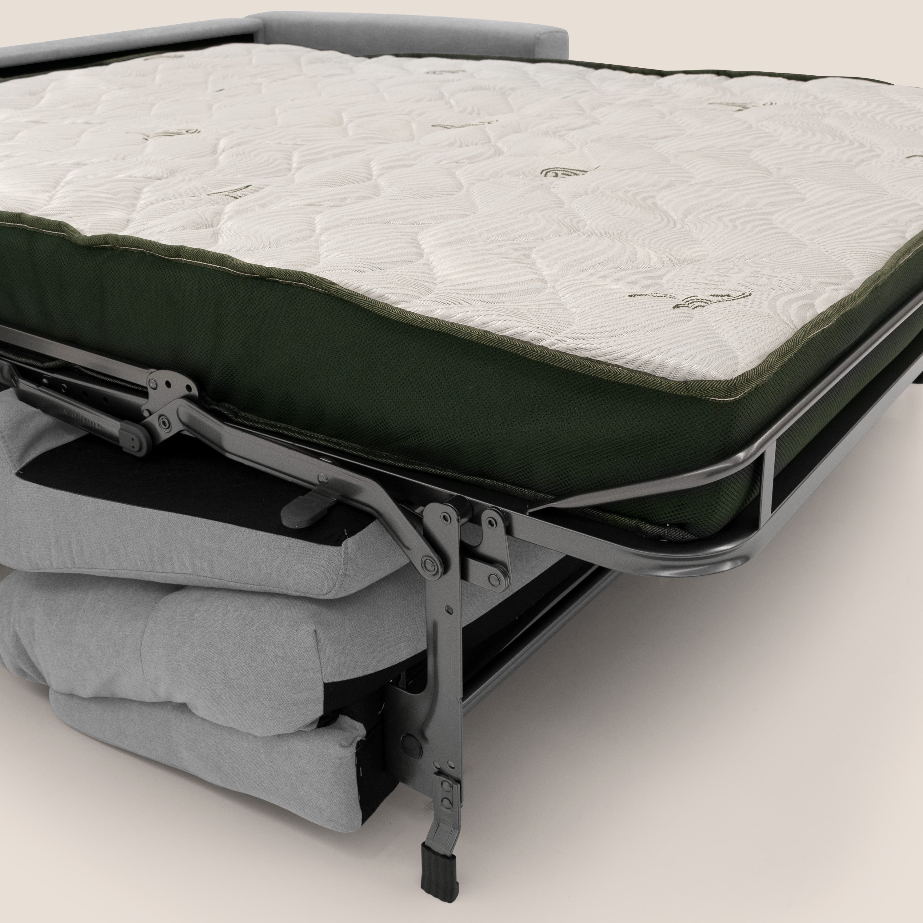 Paloma divano letto con materasso alto 18 cm con Aloe Vera in tessuto impermeabile grigio chiaro - divani.store