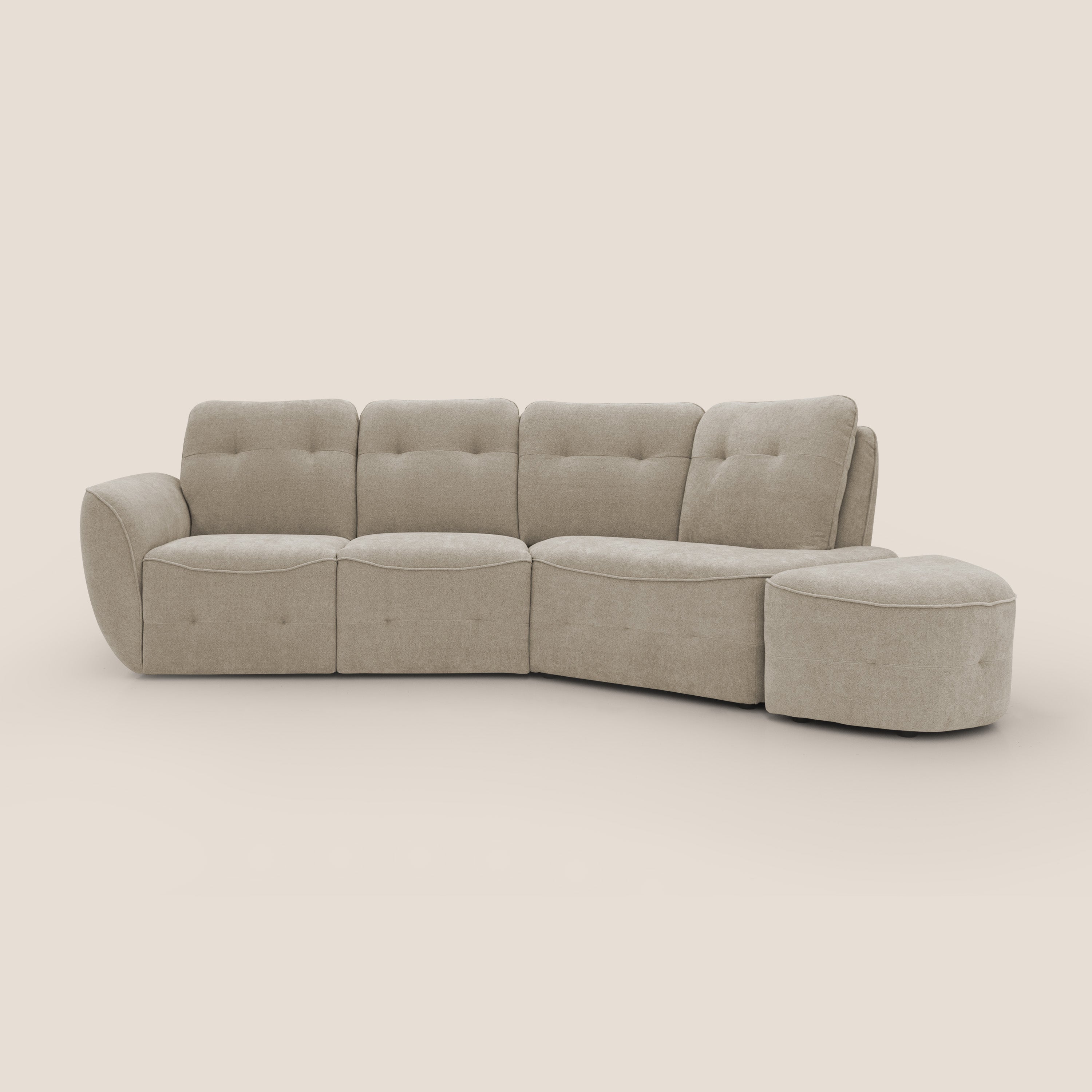 Cerbero divano angolare con pouf mobile in morbido bouclé impermeabile T07 beige - divani.store