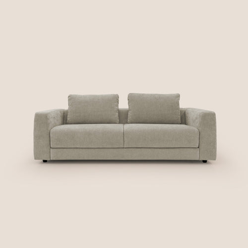 Freia Divano letto minimal materasso h15 cm con morbidi schienali in tessuto impermeabile T14 tortora - divani.store
