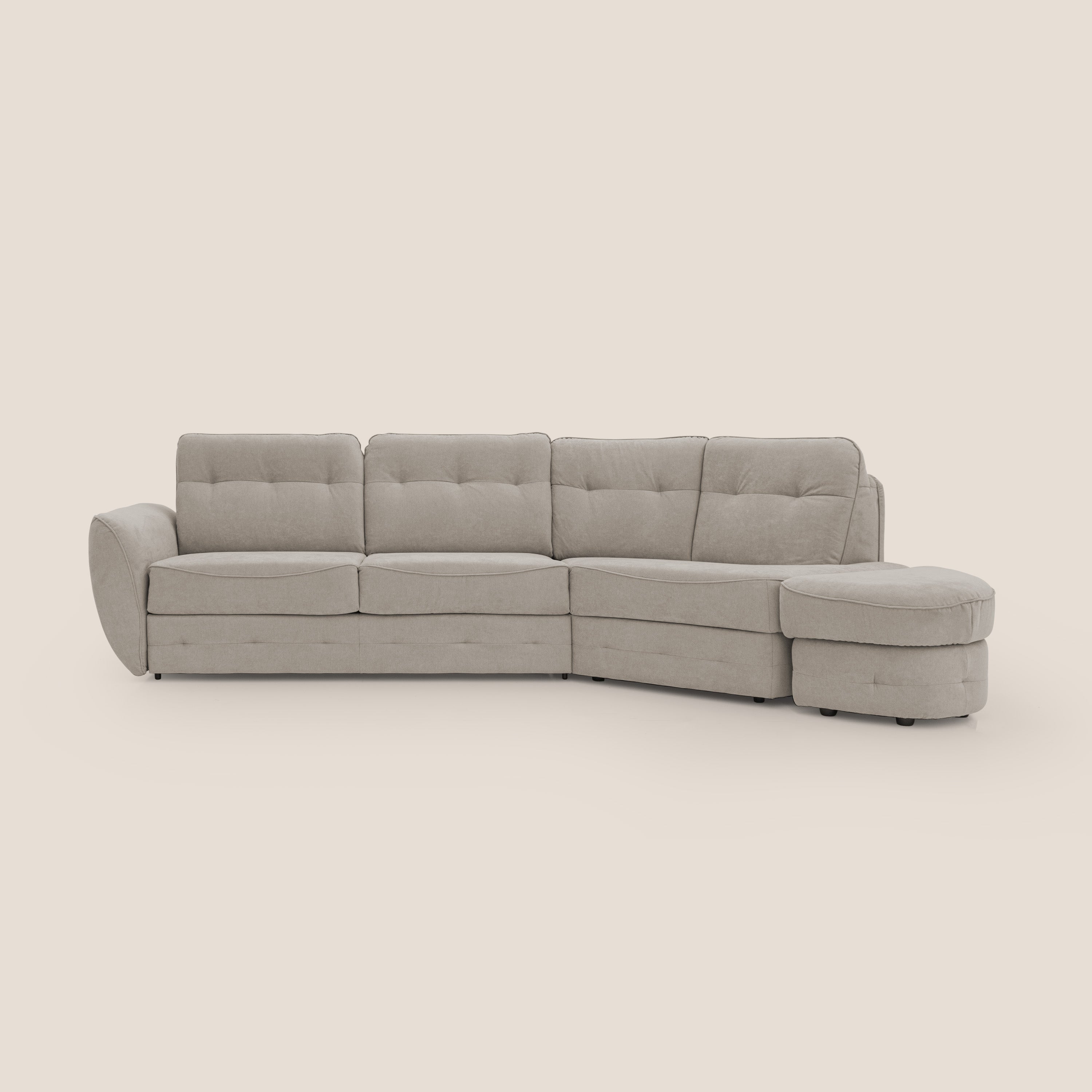 Zeus divano letto angolare con materasso H18 cm pouf mobile in tessuto impermeabile T02 beige - divani.store
