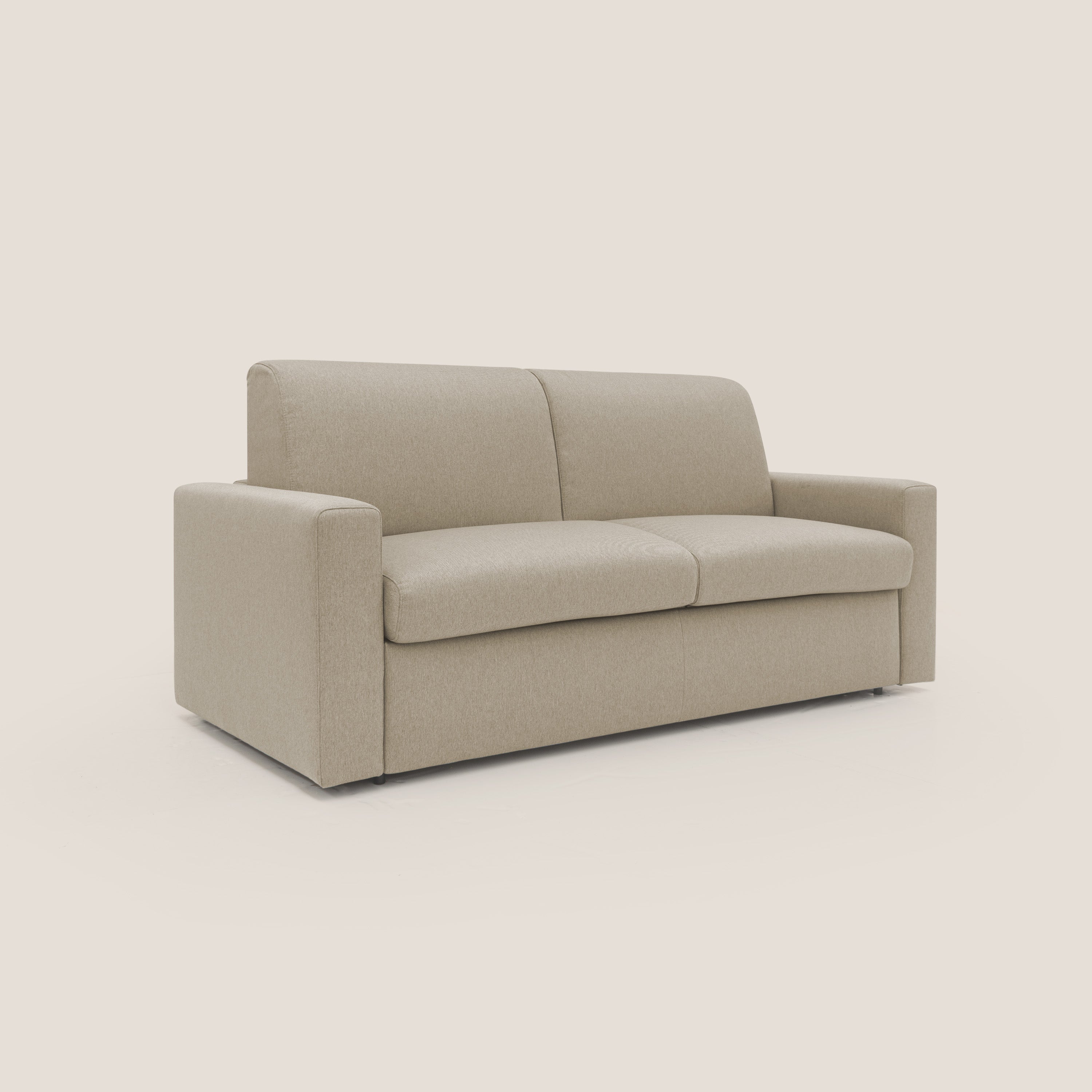 Kansas Divano letto matrimoniale alto 20 cm in tessuto impermeabile misto cotone T13 beige - divani.store
