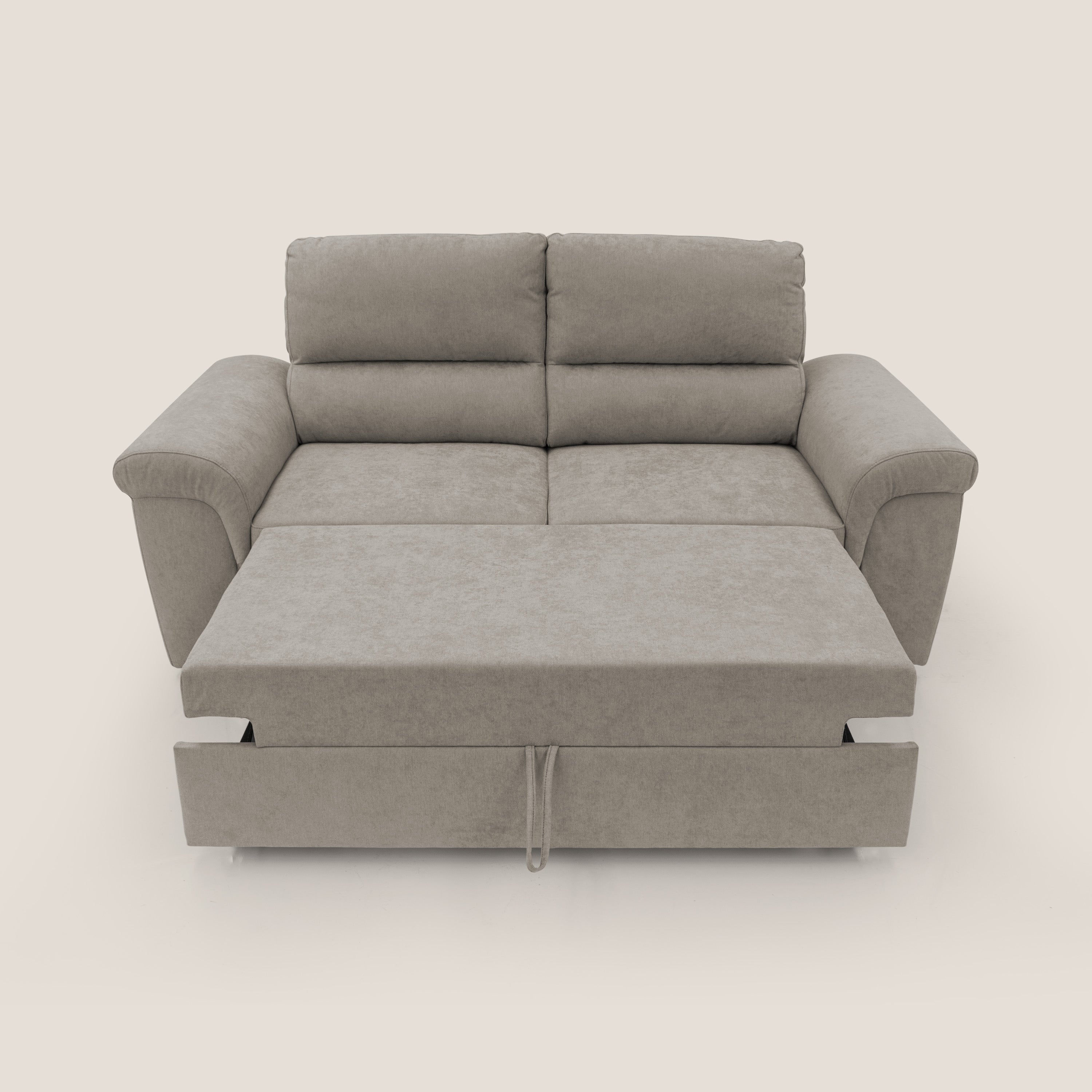 Minerva divano con pouf estraibile poggiapiedi in tessuto morbido impermeabile T02 beige - divani.store
