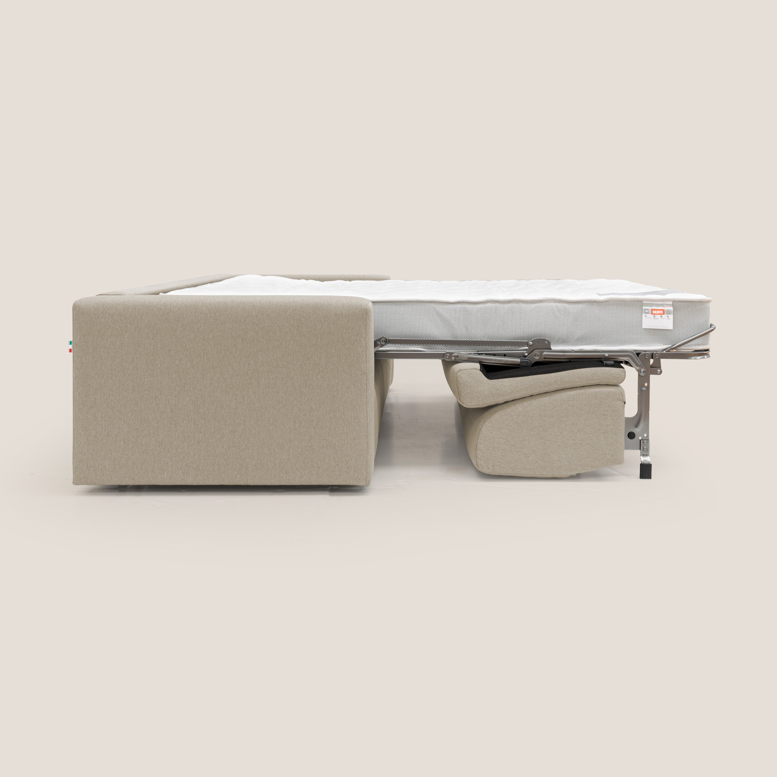 Kansas Divano letto matrimoniale alto 20 cm in tessuto impermeabile misto cotone T13 beige - divani.store