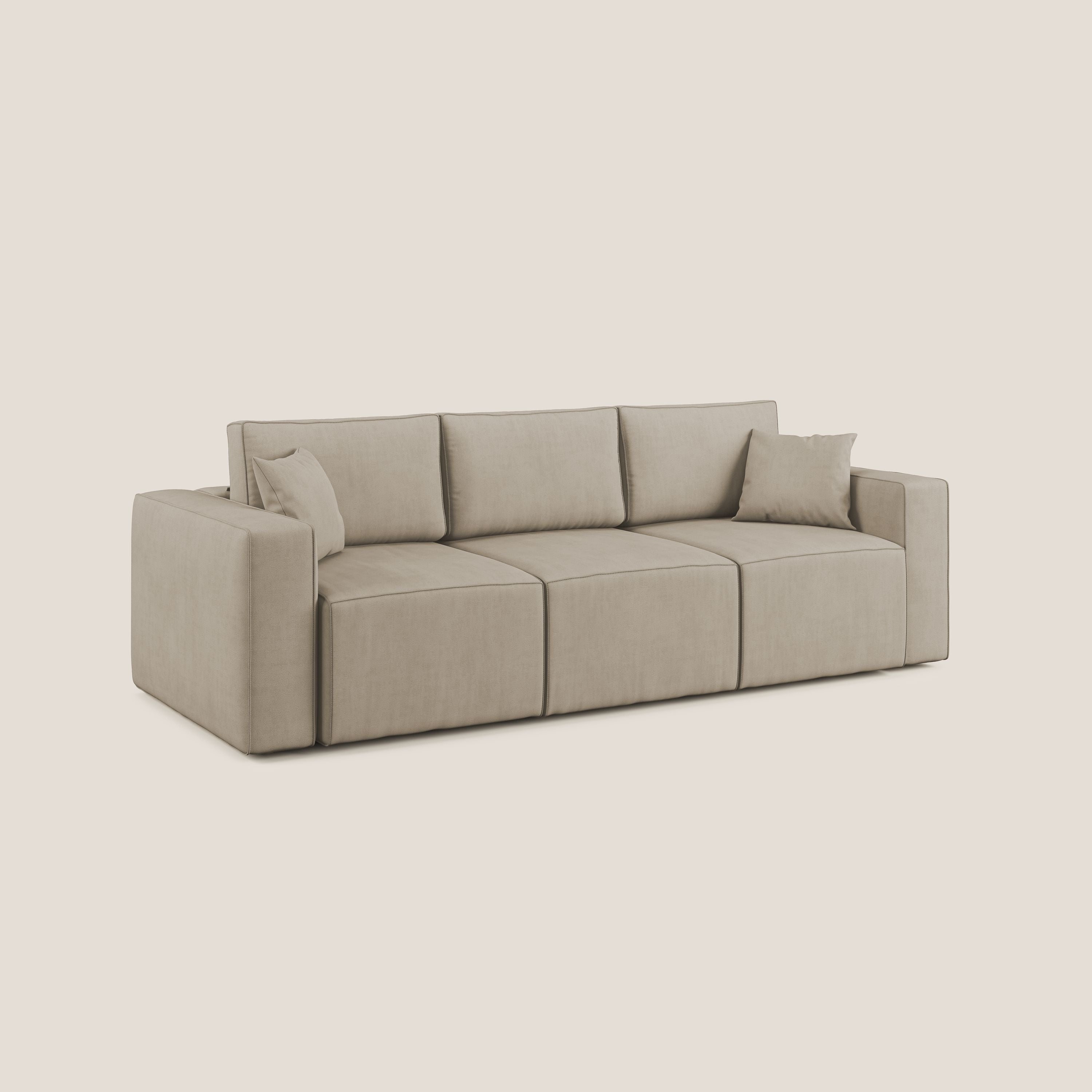 Morfeo divano con 3 sedute estraibili in morbido tessuto impermeabile T02 beige - divani.store