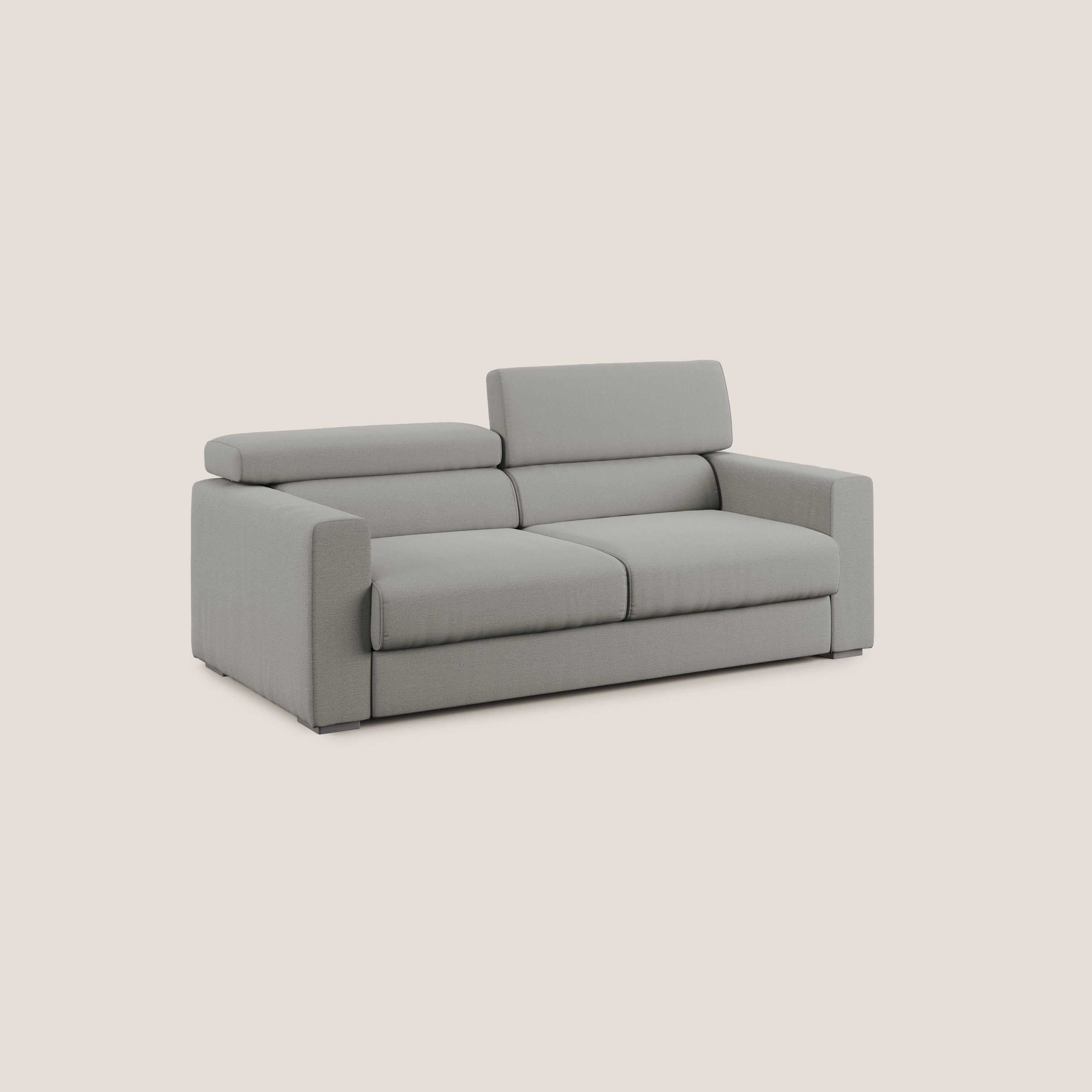 Dylan divano allungabile con pouf estraibile poggiapiedi in tessuto fiammato simil cotone impermeabile T19 beige - divani.store