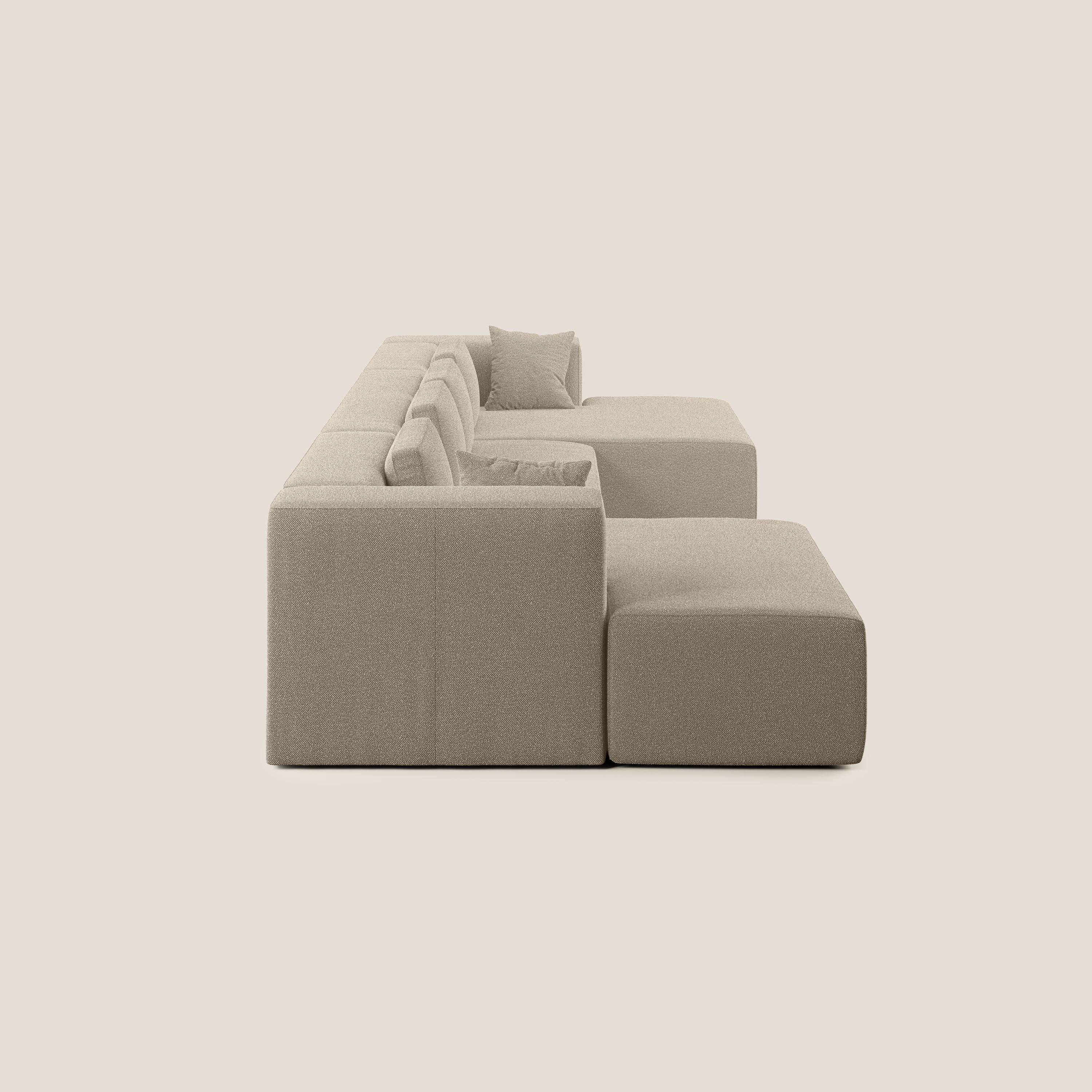 Nettuno divano panoramico in morbido tessuto bouclè T07 beige - divani.store