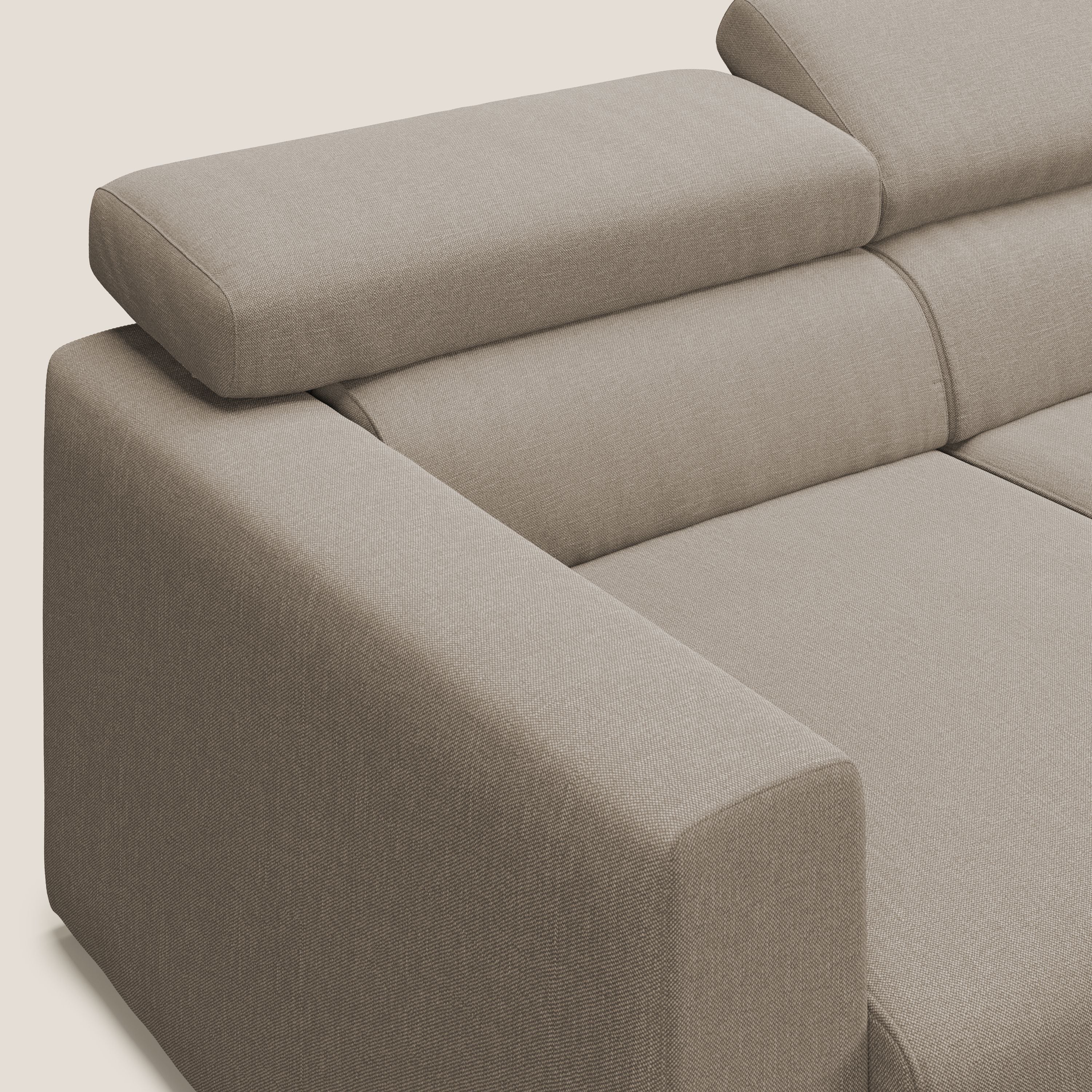Dylan divano angolare con pouf estraibile poggiapiedi in tessuto simil cotone impermeabile T13 beige - divani.store