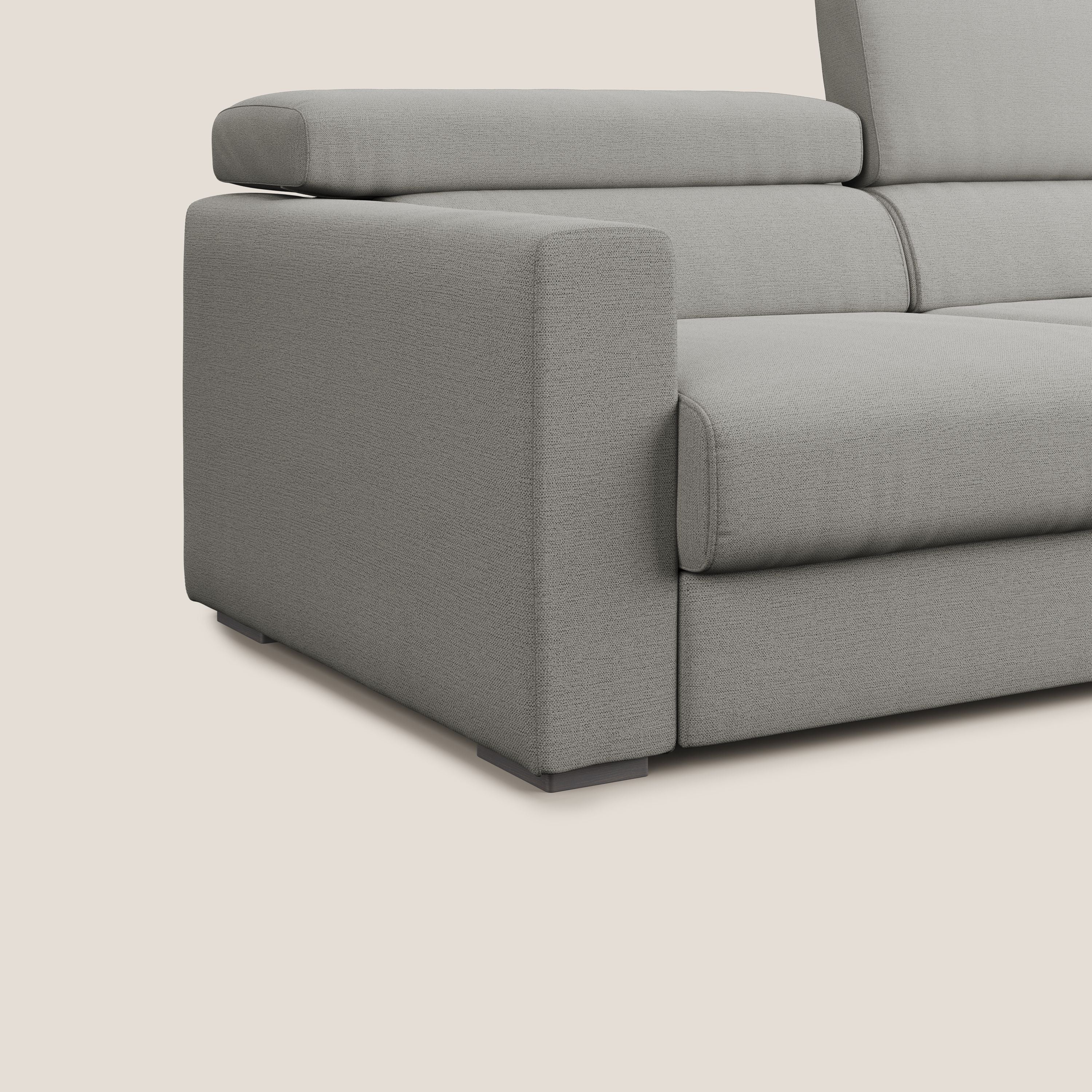 Dylan divano allungabile con pouf estraibile poggiapiedi in tessuto fiammato simil cotone impermeabile T19 beige - divani.store