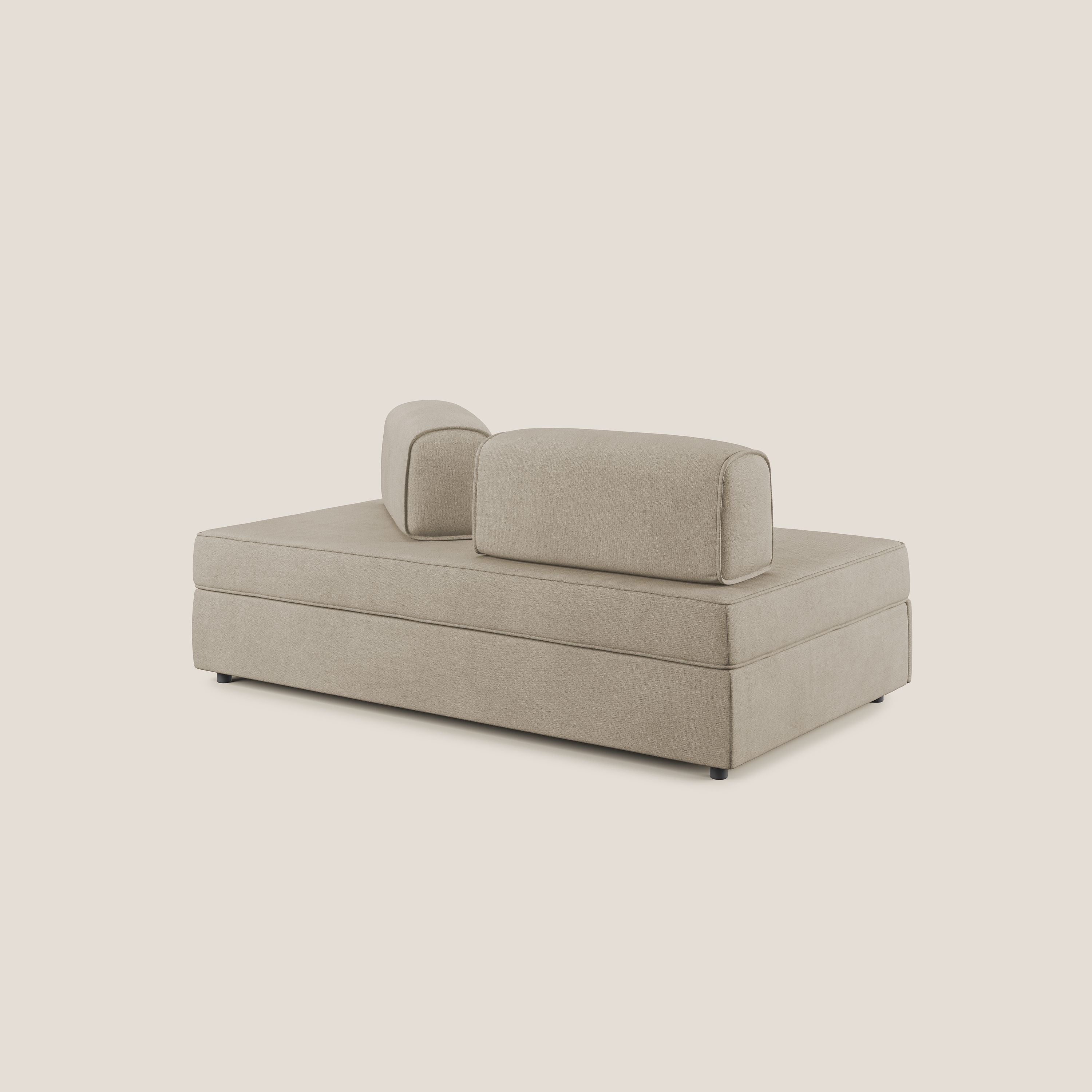 Liberty divano con pouf estraibile e schienali movibili in tessuto morbido impermeabile T02 beige - divani.store