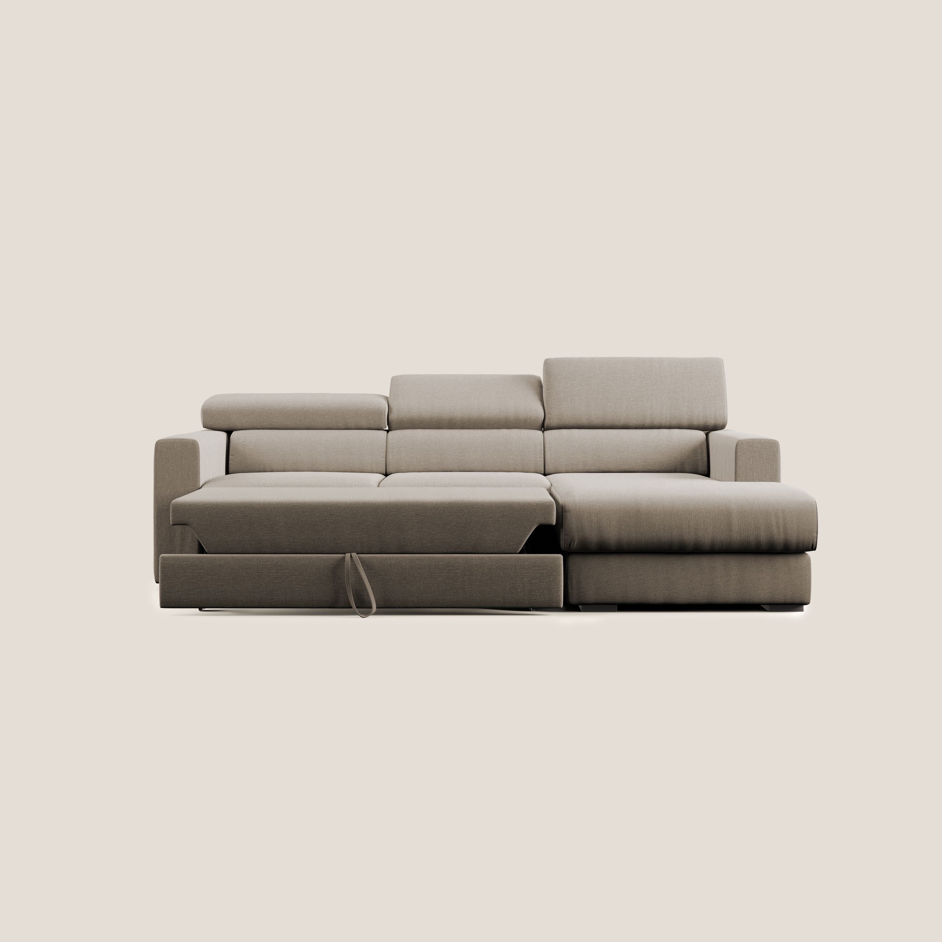 Dylan divano angolare con pouf estraibile poggiapiedi in tessuto simil cotone impermeabile T13 beige - divani.store