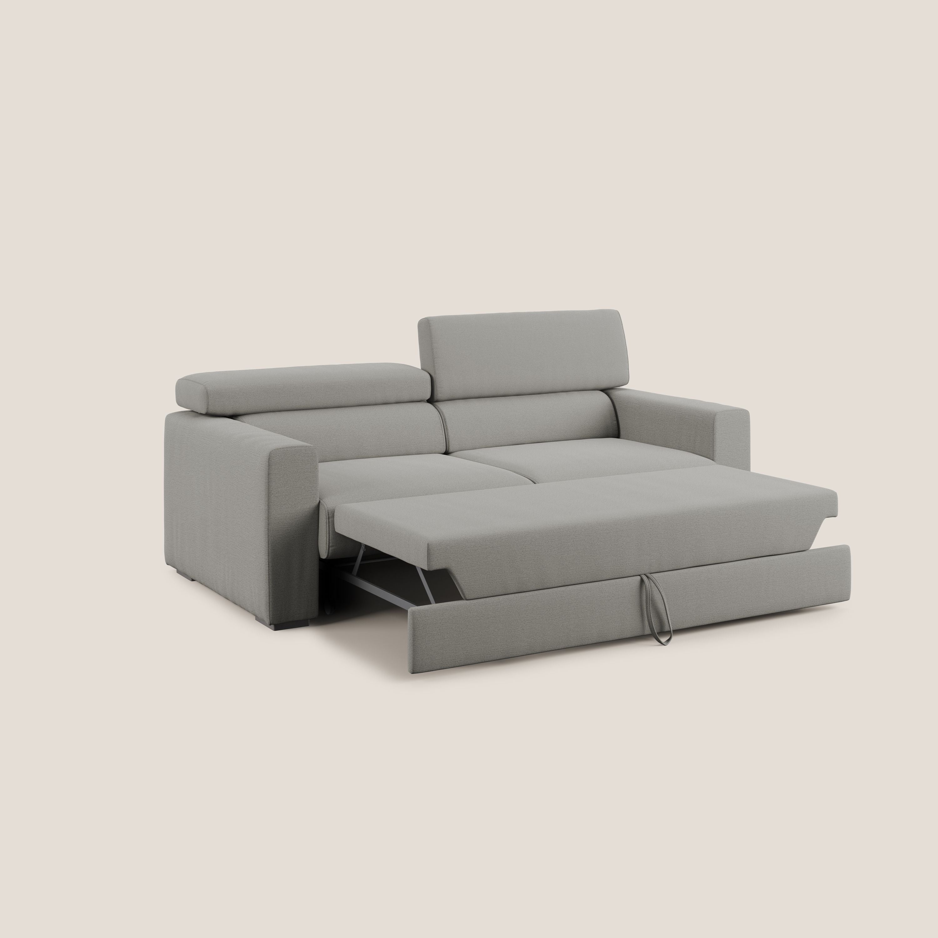 Dylan divano allungabile con pouf estraibile poggiapiedi in tessuto fiammato simil cotone impermeabile T19 beige - divani.store