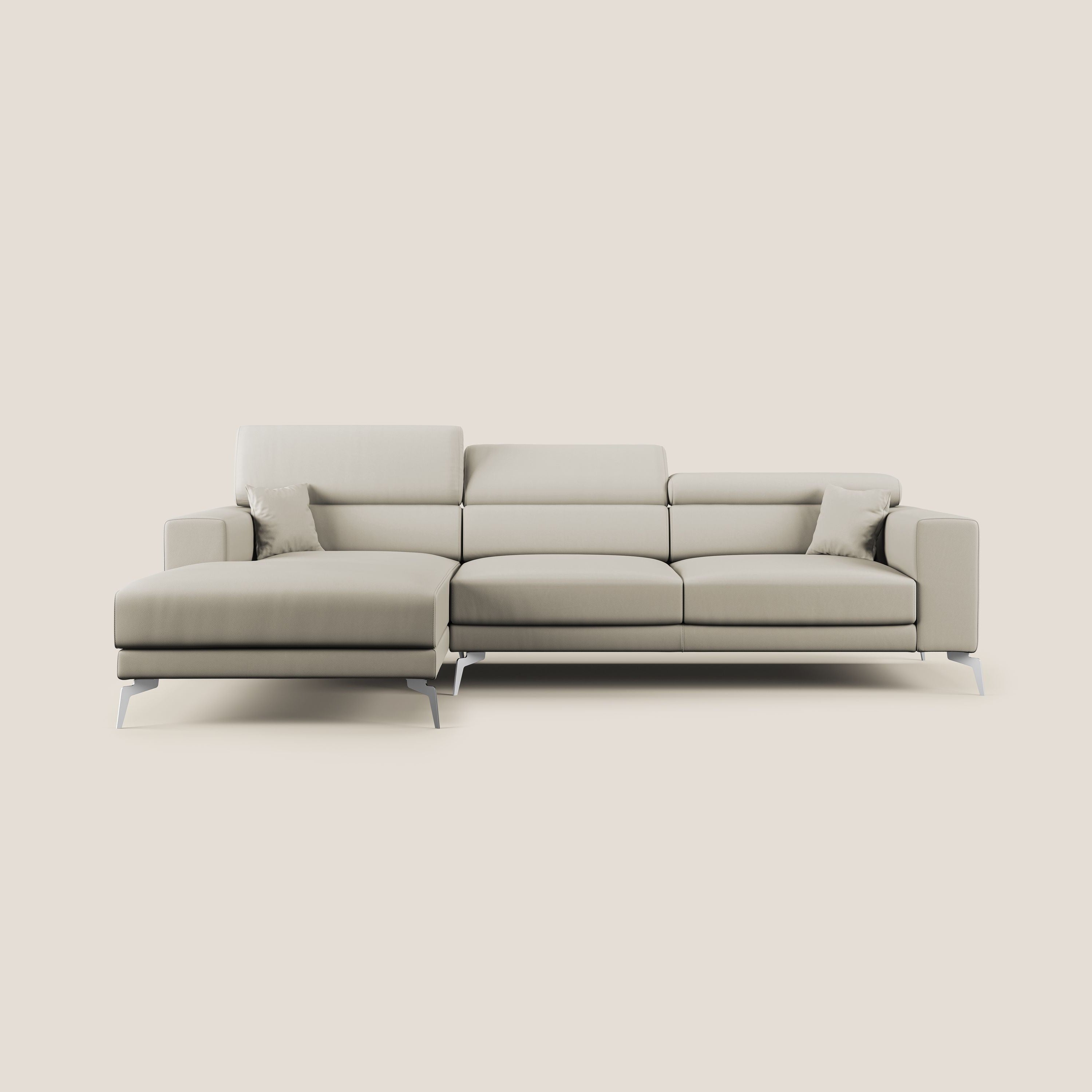 Blade Divano moderno angolare con poggiatesta reclinabili in Ecopelle T04 tortora - divani.store