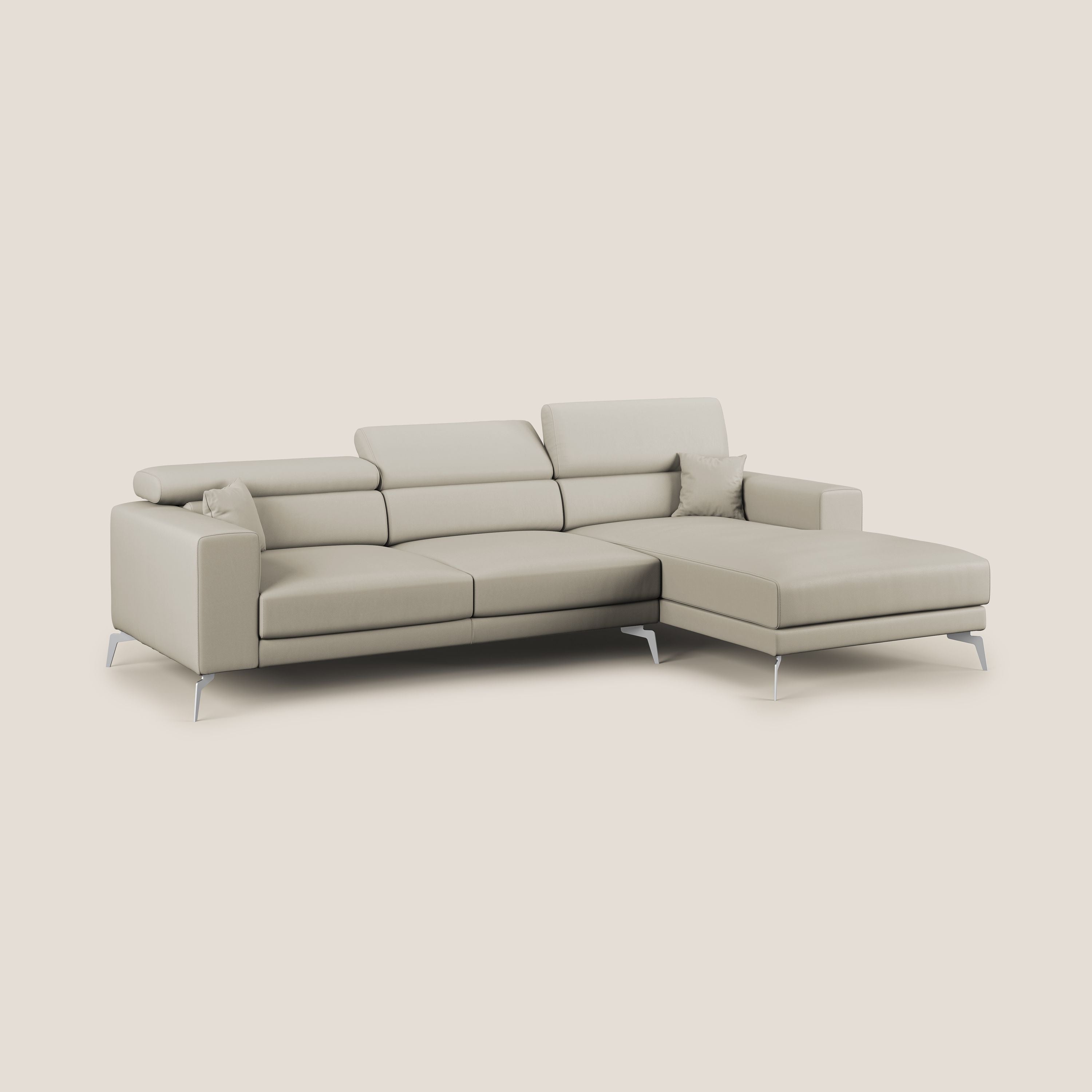 Blade Divano moderno angolare con poggiatesta reclinabili in Ecopelle T04 tortora - divani.store