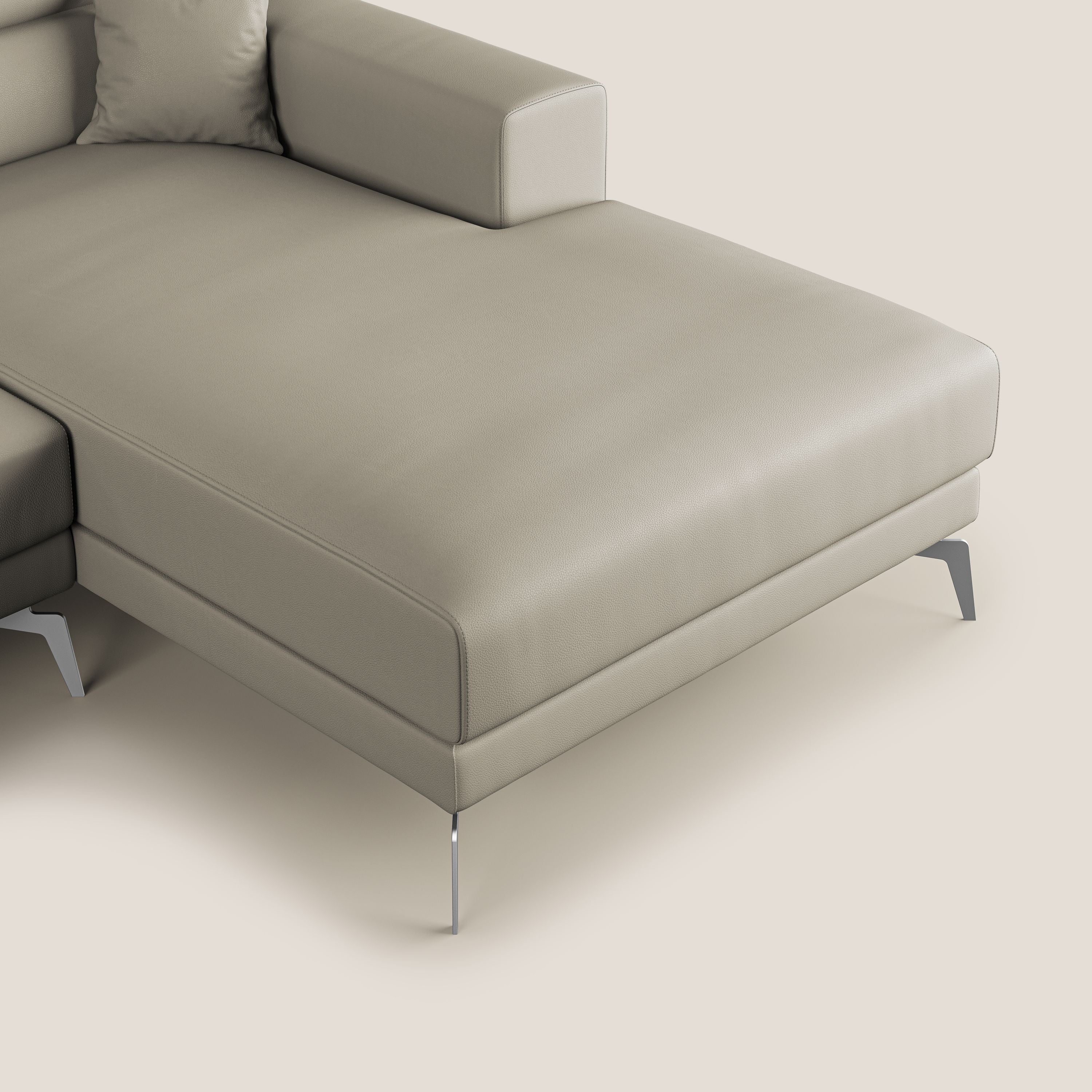 Blade Divano moderno angolare con poggiatesta reclinabili in Ecopelle T04 tortora - divani.store