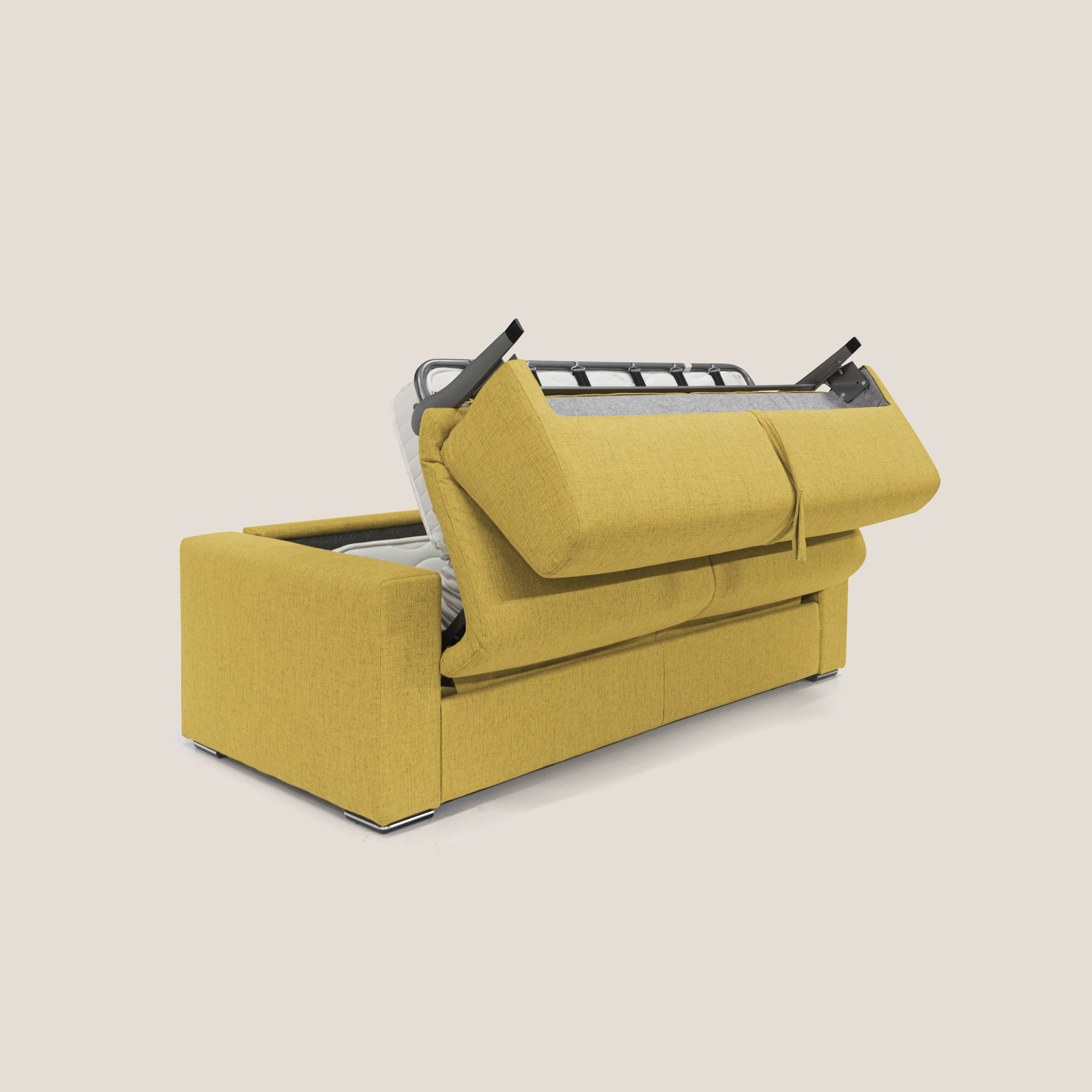 Nixon Divano letto matrimoniale con materasso 20 cm in tessuto impermeabile T03 giallo - divani.store