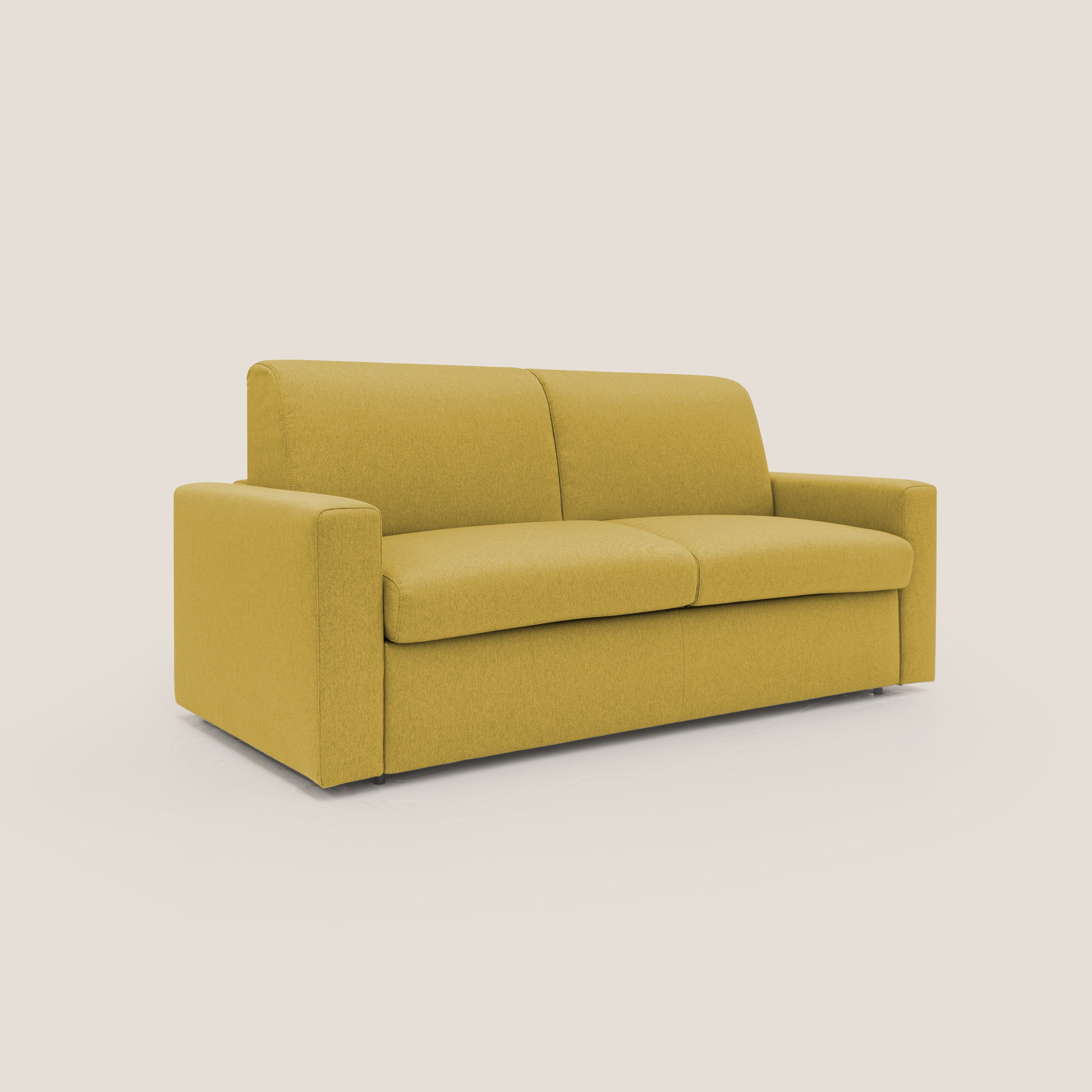 Kansas Divano letto matrimoniale alto 20 cm in tessuto impermeabile misto cotone T13 giallo - divani.store