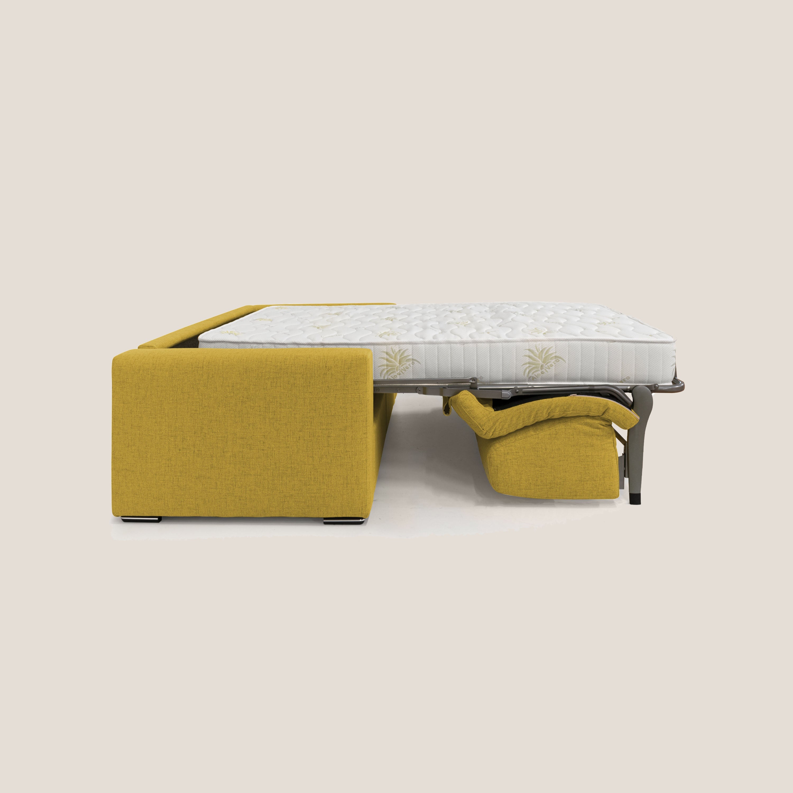 Nixon Divano letto matrimoniale con materasso 20 cm in tessuto impermeabile T03 giallo - divani.store