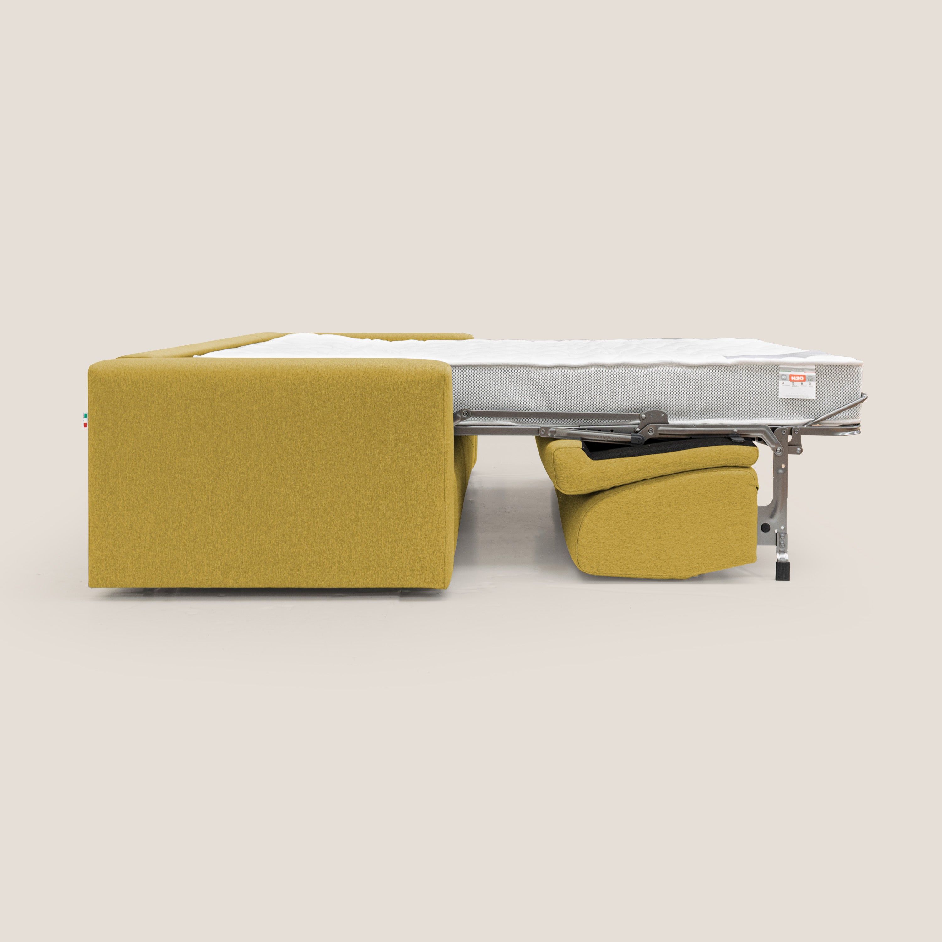 Kansas Divano letto matrimoniale alto 20 cm in tessuto impermeabile misto cotone T13 giallo - divani.store