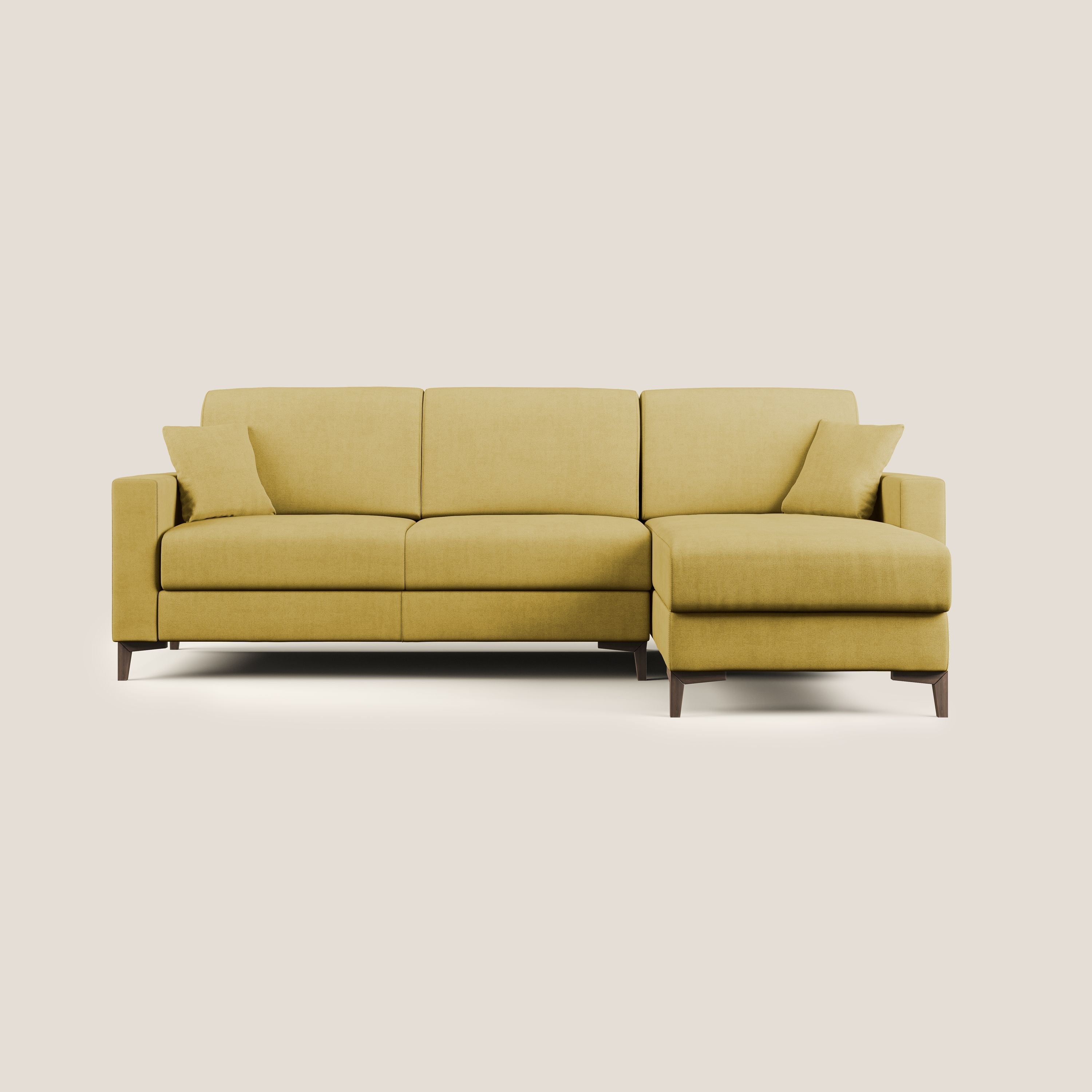 Kafka divano letto angolare in morbido tessuto impermeabile T02 giallo - divani.store