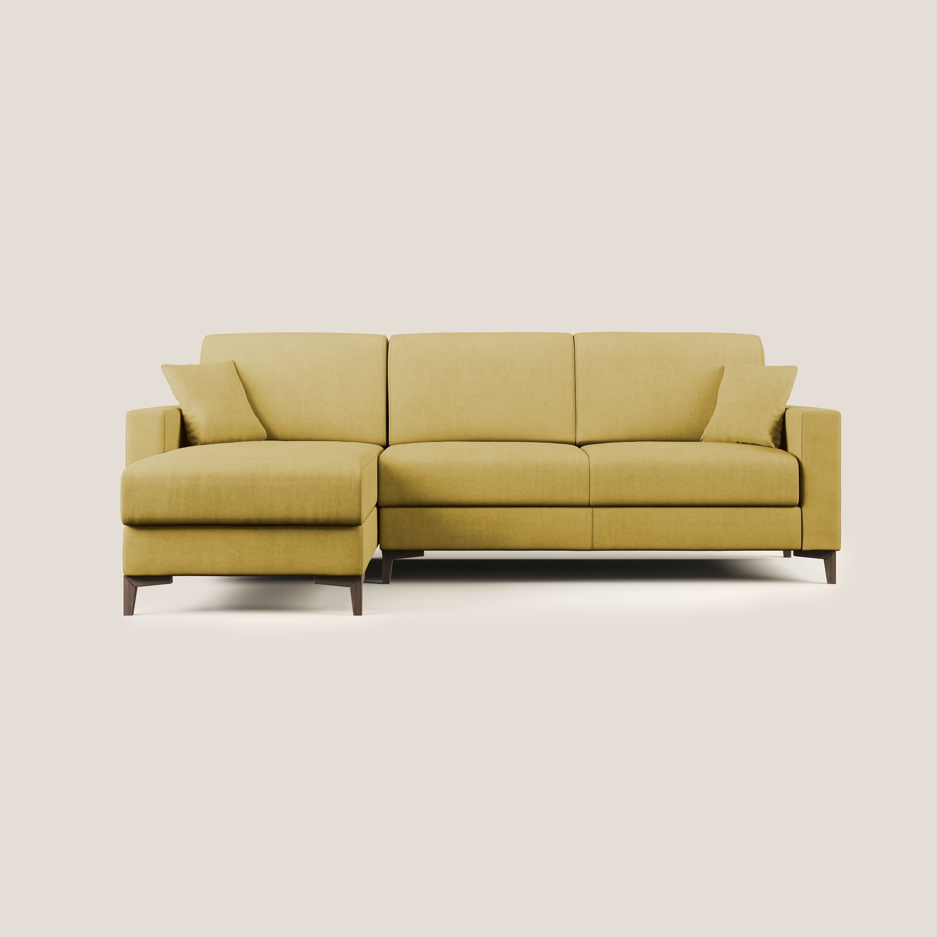 Kafka divano letto angolare in morbido tessuto impermeabile T02 giallo - divani.store