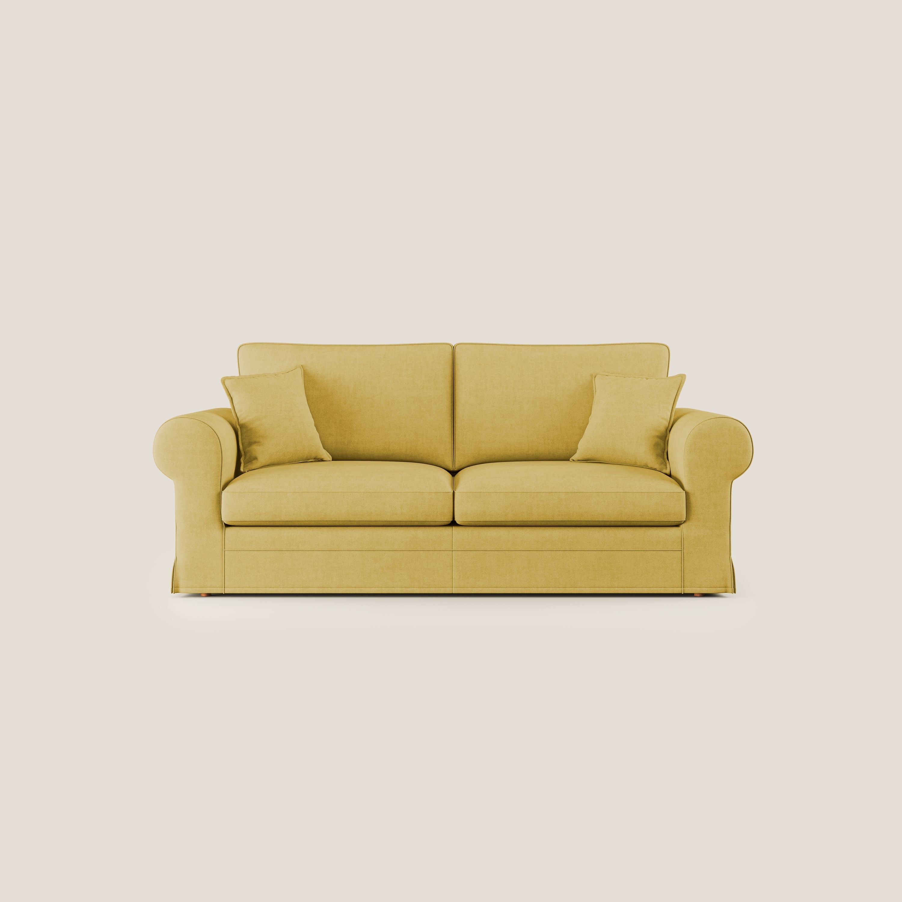 Lady divano classico in piuma d'oca realizzato con tessuto impermeabile T02 giallo - divani.store