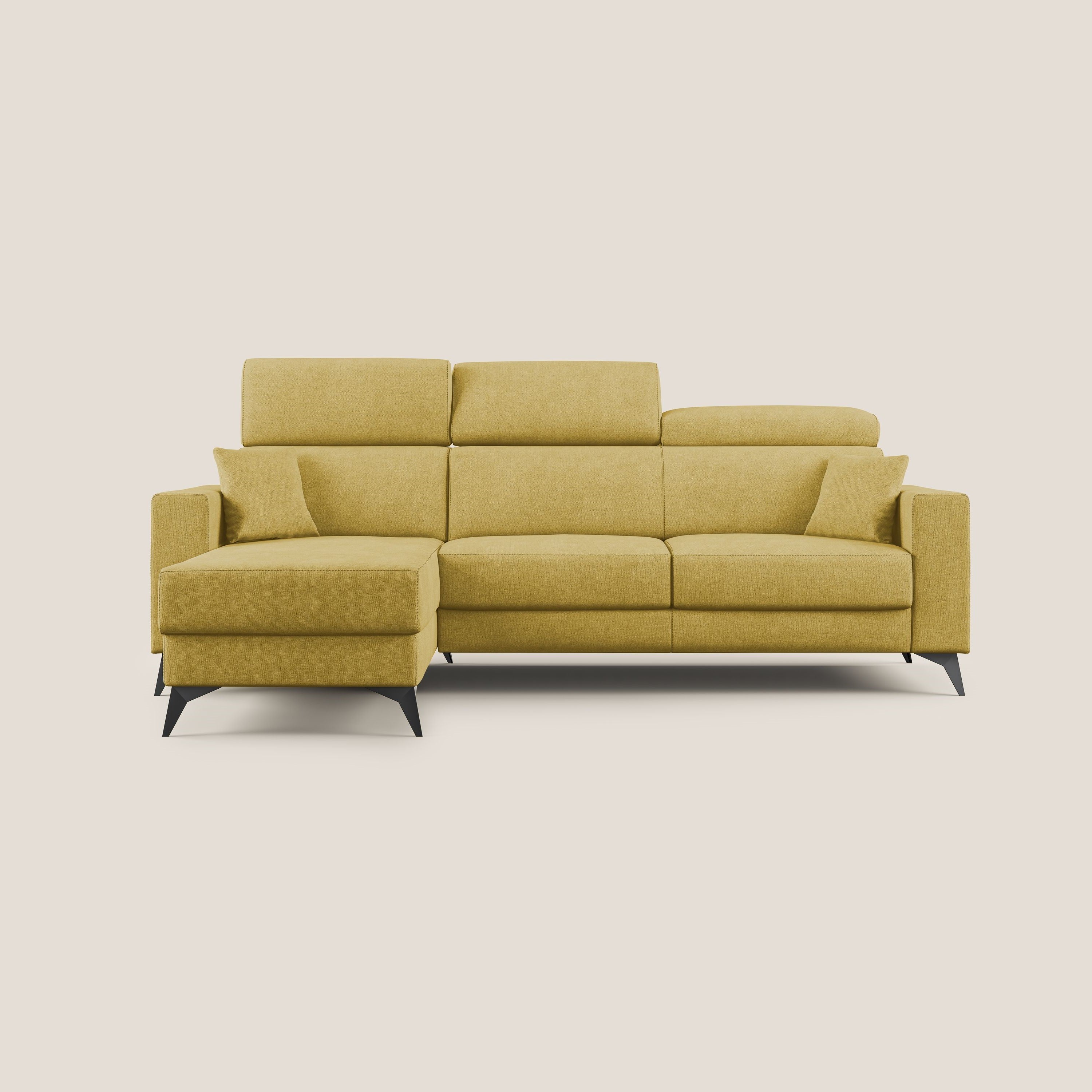 Pegaso divano letto angolare con poggiatesta reclinabili e rivestimento impermeabile T02 giallo - divani.store