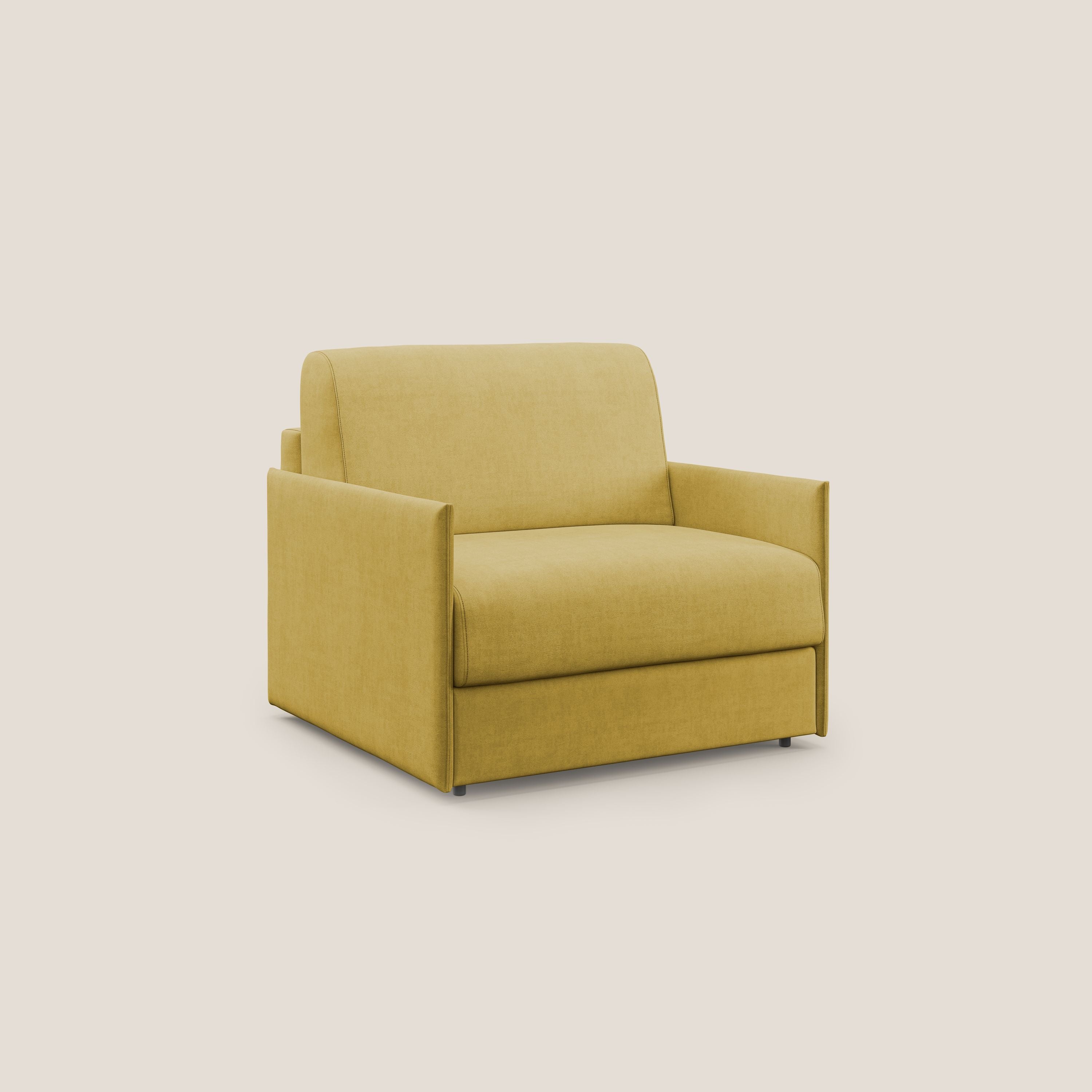 Evans poltrona letto in morbido tessuto impermeabile T02 giallo - divani.store